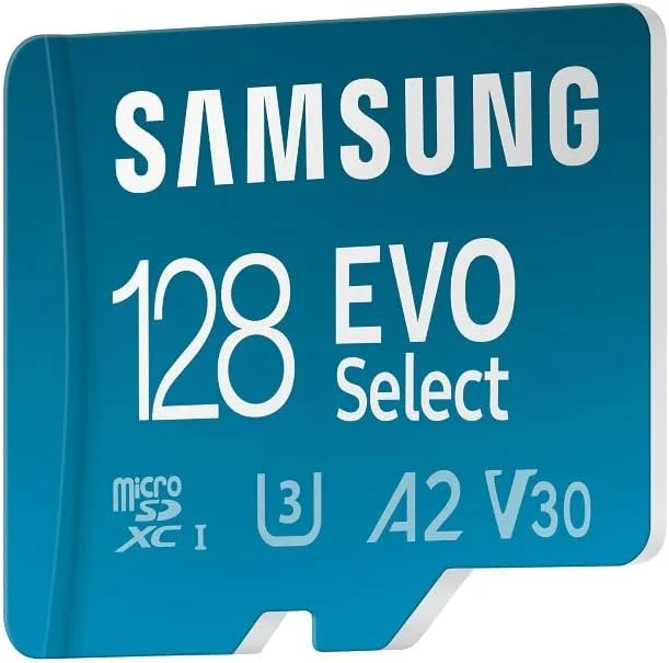 کارت حافظه 128 گیگابایتی Samsung EVO Select microSDXC UHS-I U3 با سرعت 130 مگابایت بر ثانیه، مناسب برای Full HD و 4K UHD به همراه آداپتور SD (MB-ME128KA/EU)، آبی