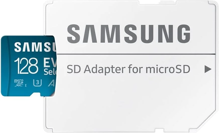 کارت حافظه 128 گیگابایتی Samsung EVO Select microSDXC UHS-I U3 با سرعت 130 مگابایت بر ثانیه، مناسب برای Full HD و 4K UHD به همراه آداپتور SD (MB-ME128KA/EU)، آبی