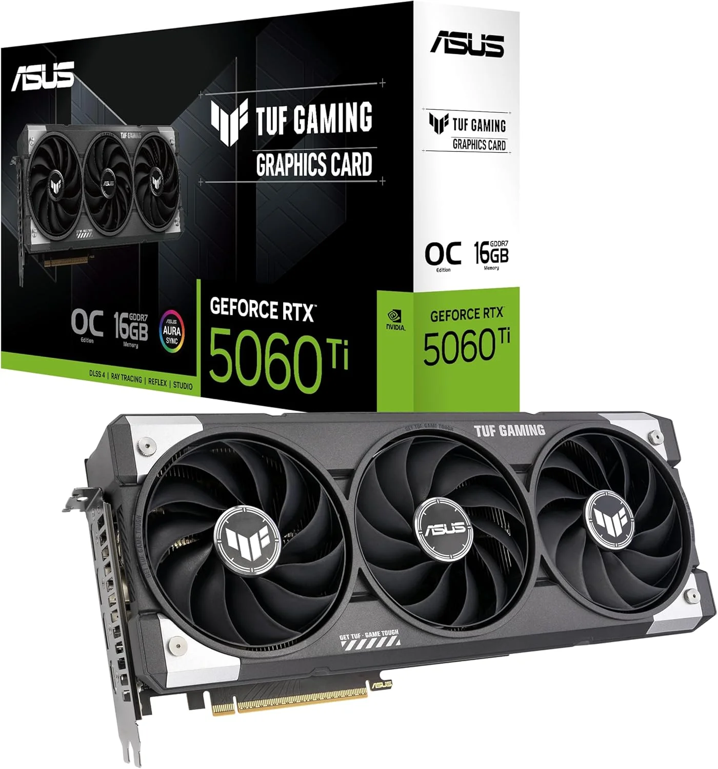 کارت گرافیک گیمینگ ایسوس TUF Gaming GeForce RTX 5060 Ti OC Edition با 16 گیگابایت حافظه GDDR7 (Nvidia GeForce RTX5060Ti DLSS 4، طراحی 3.1 اسلات، PCIe 5.0، 3x DisplayPort 2.1b، 1x HDMI 2.1b، TUF-RTX5060TI-O16G-GAMING)