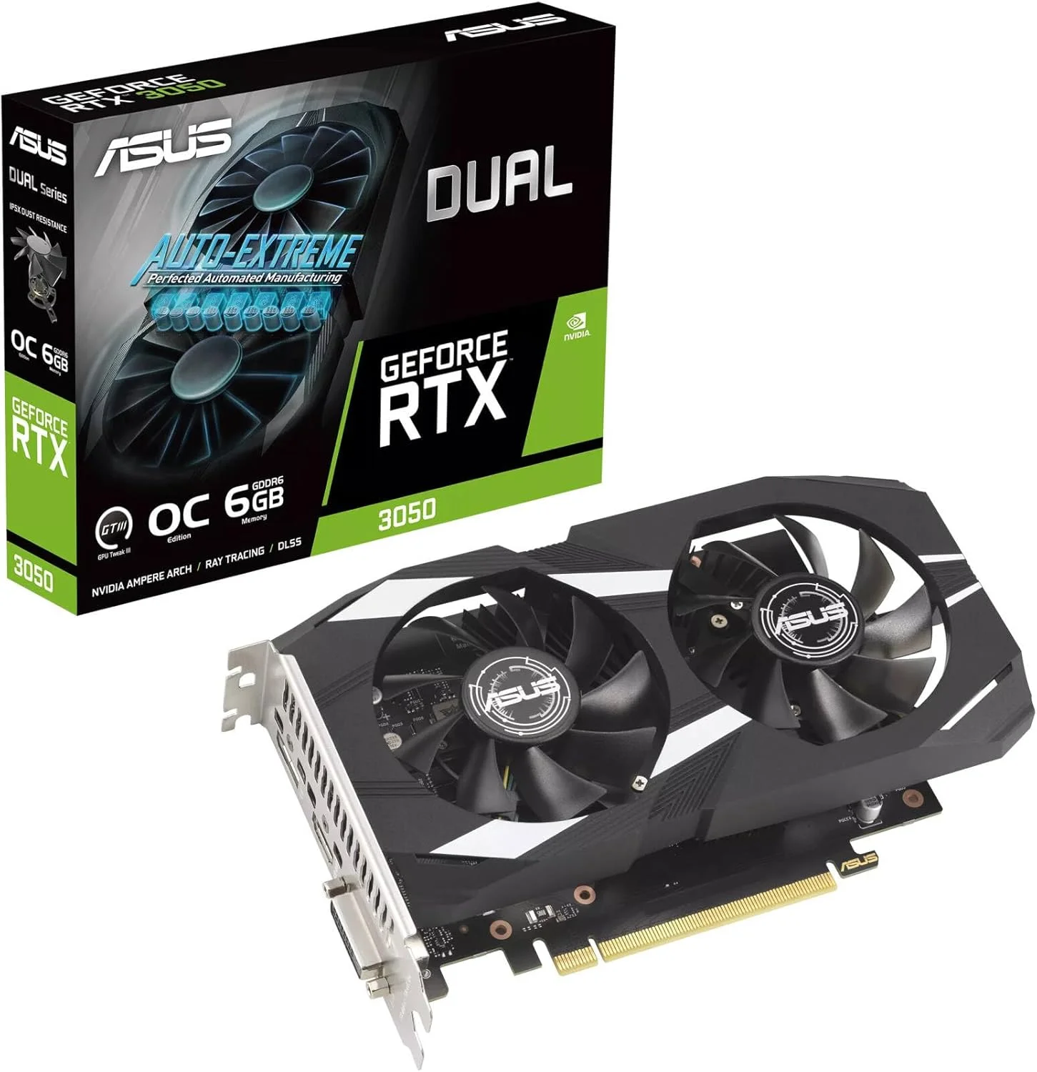 کارت گرافیک ایسوس Dual RTX 3050 با 6 گیگابایت حافظه GDDR6 - PCIe 4.0، خنک کننده دوگانه، پشتیبانی از Ray Tracing