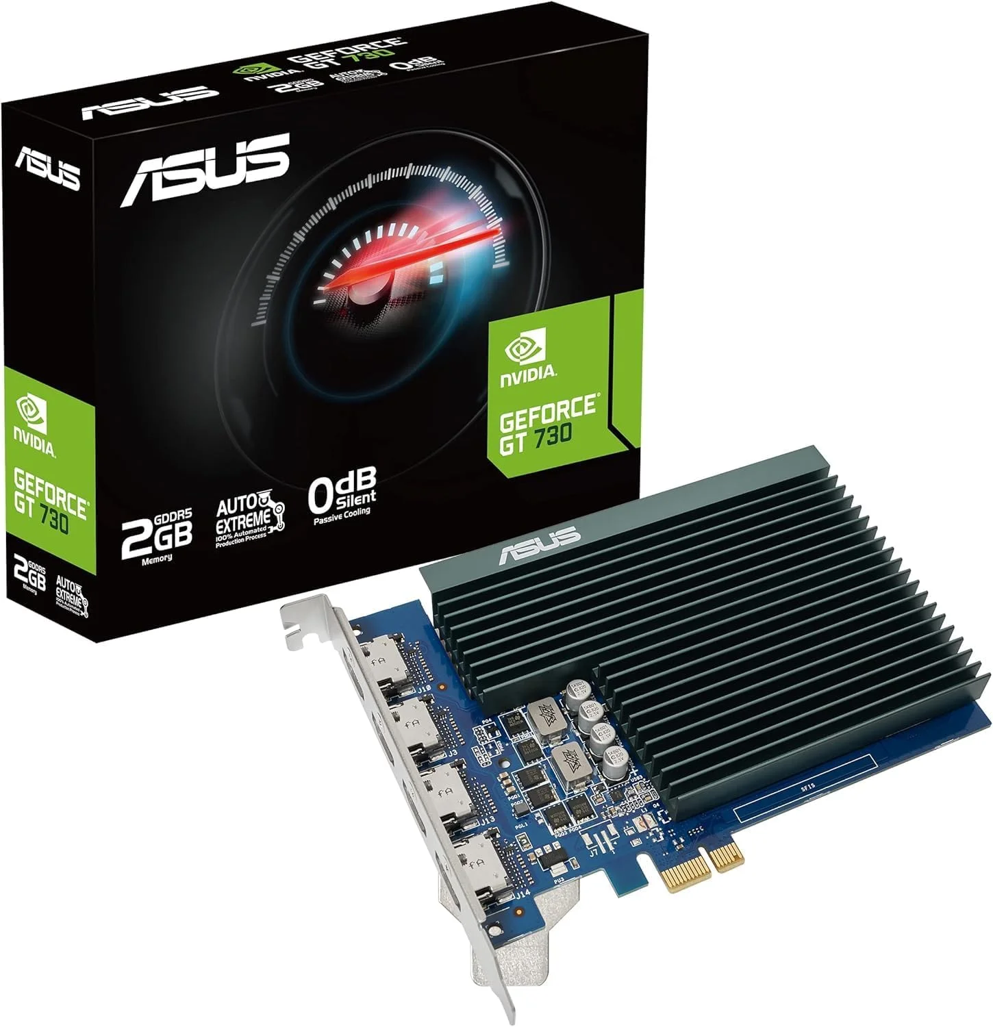 کارت گرافیک ایسوس GT730 2GB GDDR5 با 4 پورت – PCIe 2.0، Low Profile، خنک کننده بی صدا