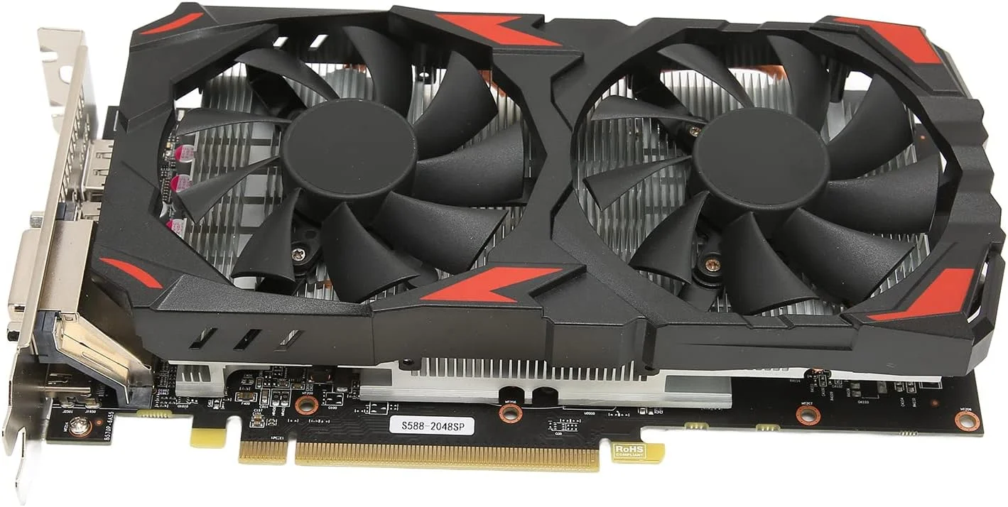 کارت گرافیک Dilwe AMD Radeon RX 580، هشت گیگابایت GDDR5، 256 بیتی، دو فن، DP HDMI DVI، شانزده PCIe 3.0، 8K، 3840x2160، مناسب دسکتاپ، گیمینگ و رسانه HD