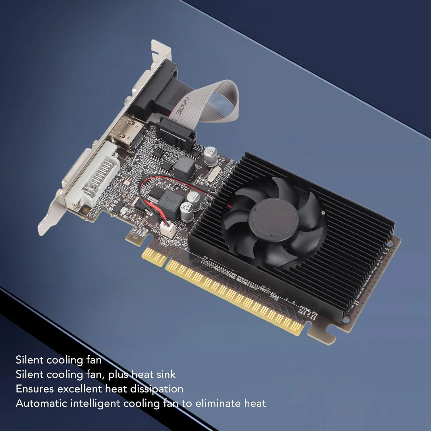 کارت گرافیک GT610 1GB DDR3، PCI Express 2.0 x16، خروجی چند رسانه ای DVI VGA HD، کارت گرافیک 64 بیتی بازی با فن خنک کننده بی صدا کارت گرافیک GT610 1GB DDR3، PCI Express 2.0 x16، خروجی چند رسانه ای DVI VGA HD، کارت گرافیک 64 بیتی بازی با فن خنک کننده بی صدا
