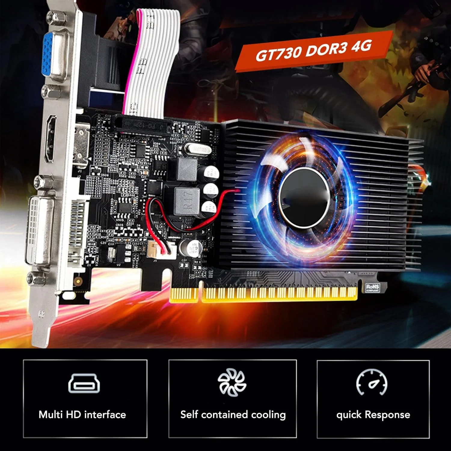 کارت گرافیک Jectse GT730، کارت گرافیک گیمینگ 4 گیگابایتی 128 بیتی DDR3B با فن خنک کننده، پشتیبانی از PCI Express 2.0 با سرعت بالا، کارت گرافیک ویدیویی DVI VGA HDMI کارت گرافیک Jectse GT730، کارت گرافیک گیمینگ 4 گیگابایتی 128 بیتی DDR3B با فن خنک کننده، پشتیبانی از PCI Express 2.0 با سرعت بالا، کارت گرافیک ویدیویی DVI VGA HDMI