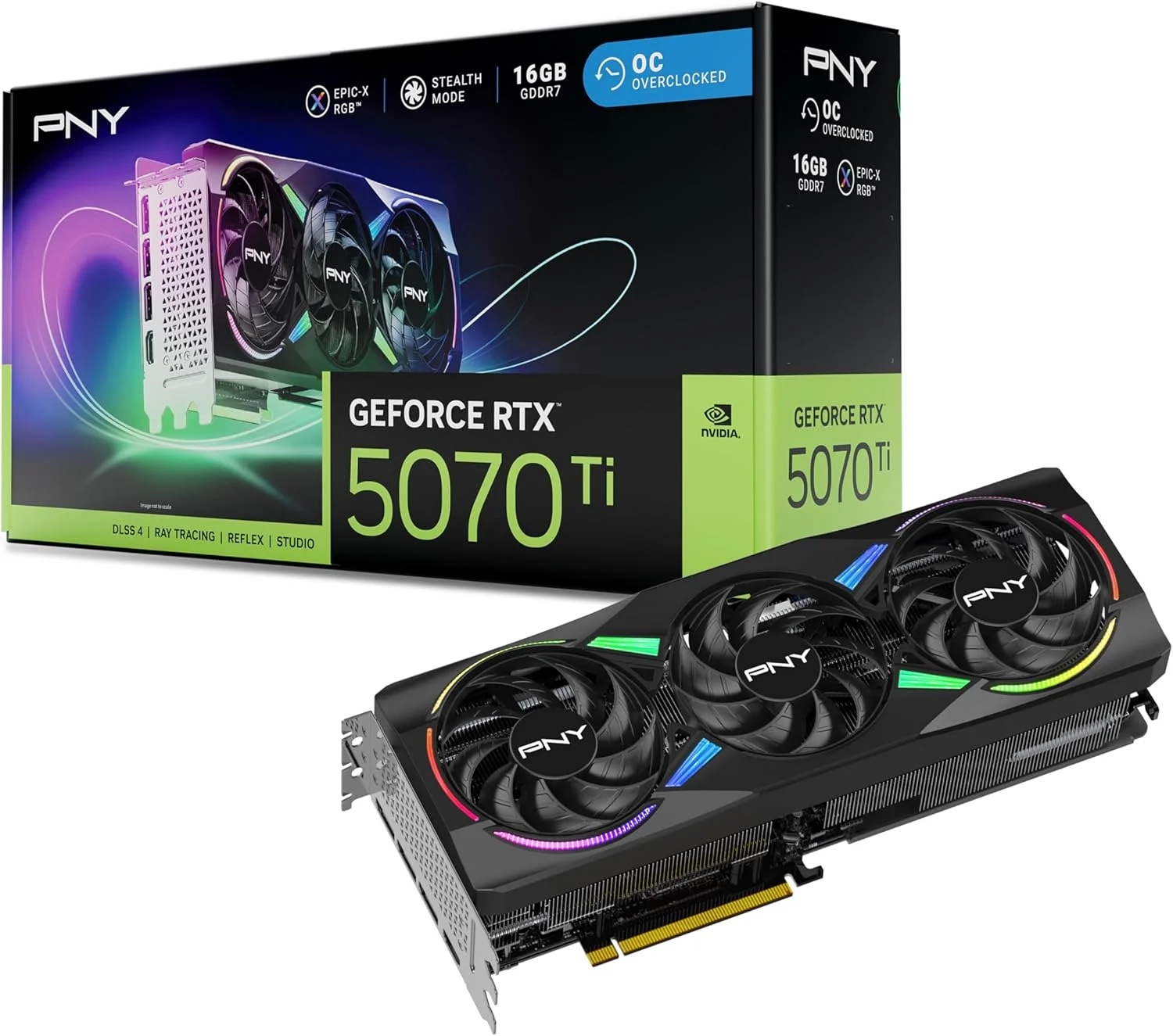 کارت گرافیک PNY GeForce RTX™ 5070Ti 16GB ARGB OC با سه فن و DLSS 4