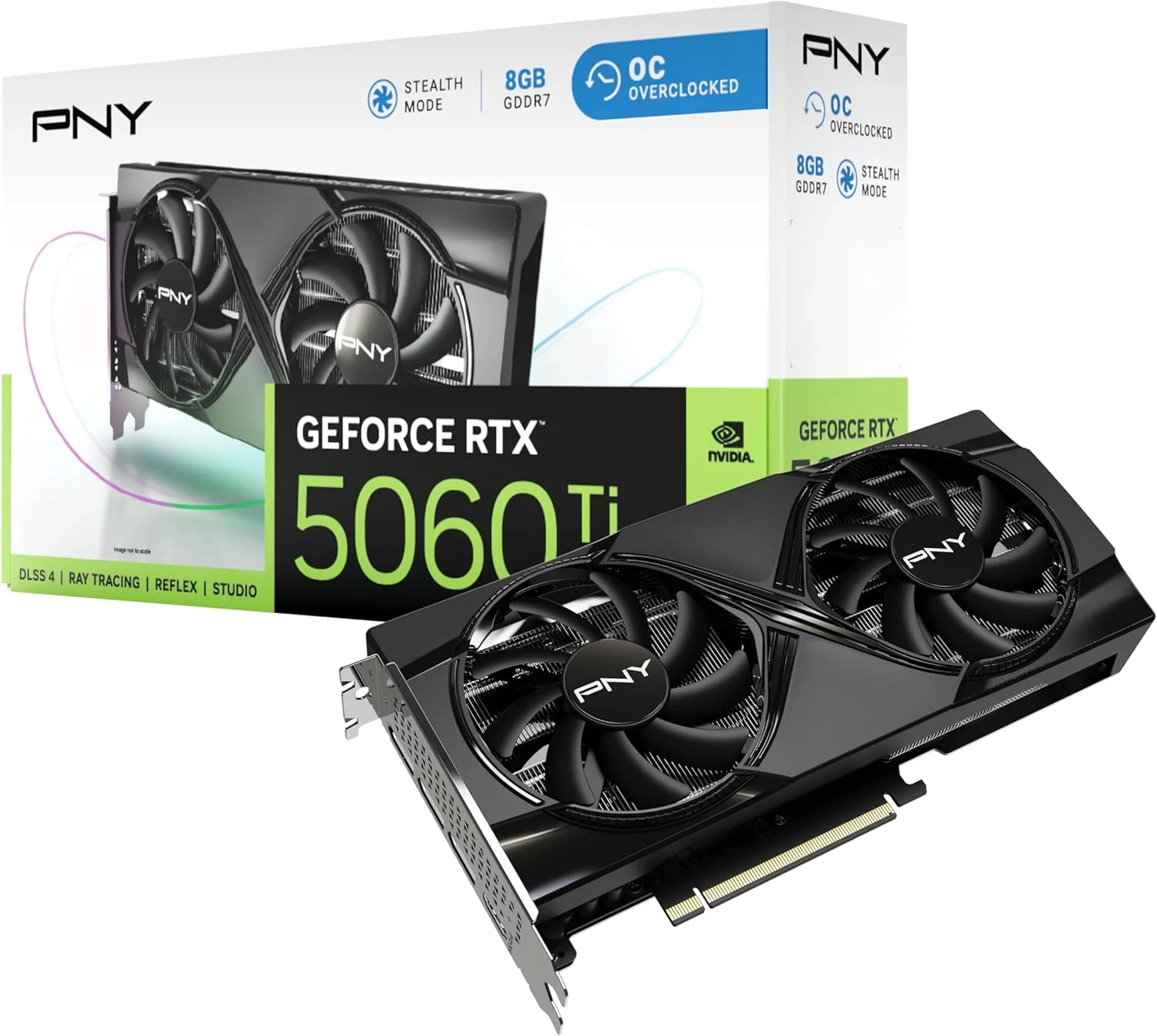 کارت گرافیک پی ان وای GeForce RTX™ 5060 Ti 8GB اورکلاک شده با دو فن و DLSS 4