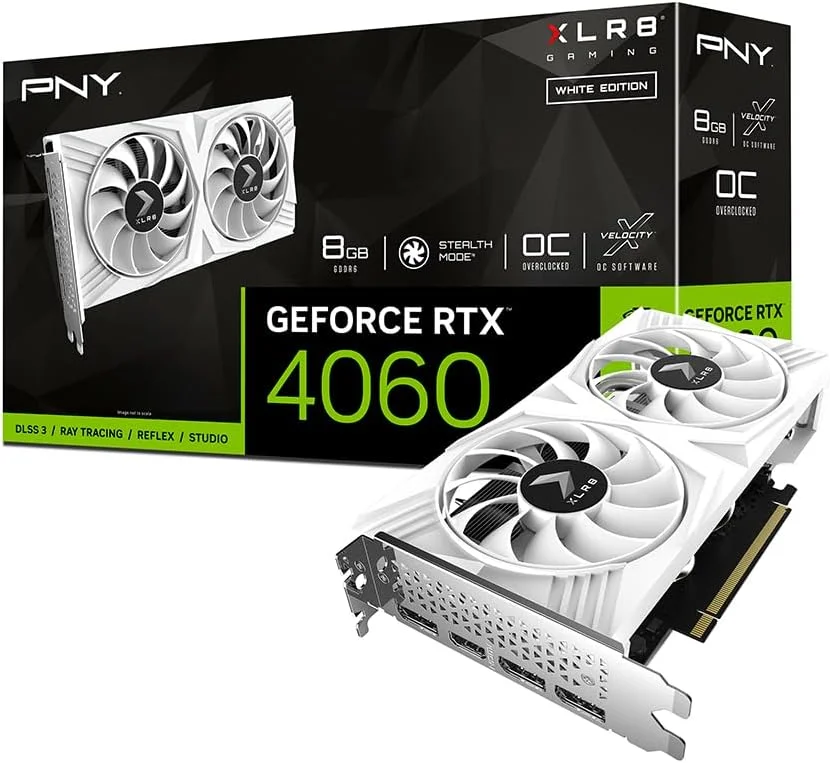کارت گرافیک PNY GeForce RTX™ 4060 8GB XLR8 Gaming VERTO Dual Fan OC White Edition DLSS 3