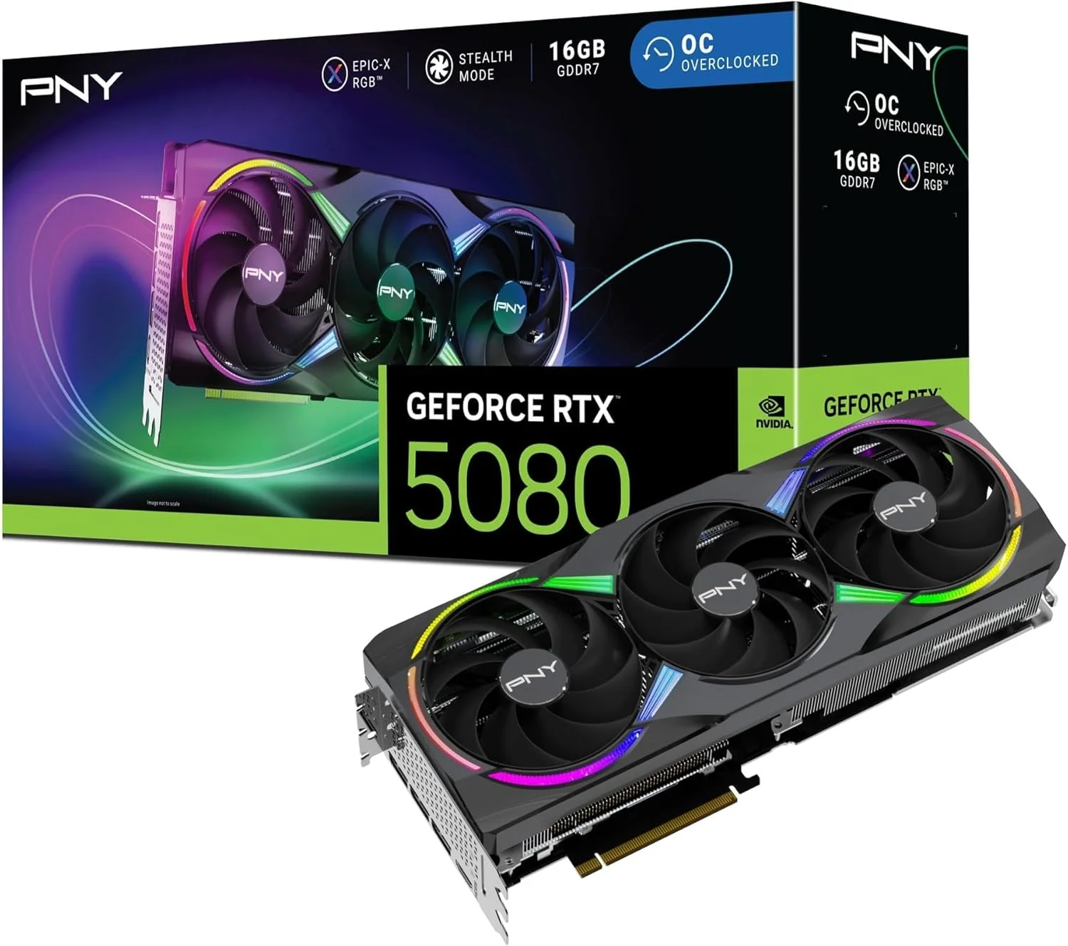 کارت گرافیک PNY GeForce RTX™ 5080 16GB ARGB OC با سه فن و DLSS 4