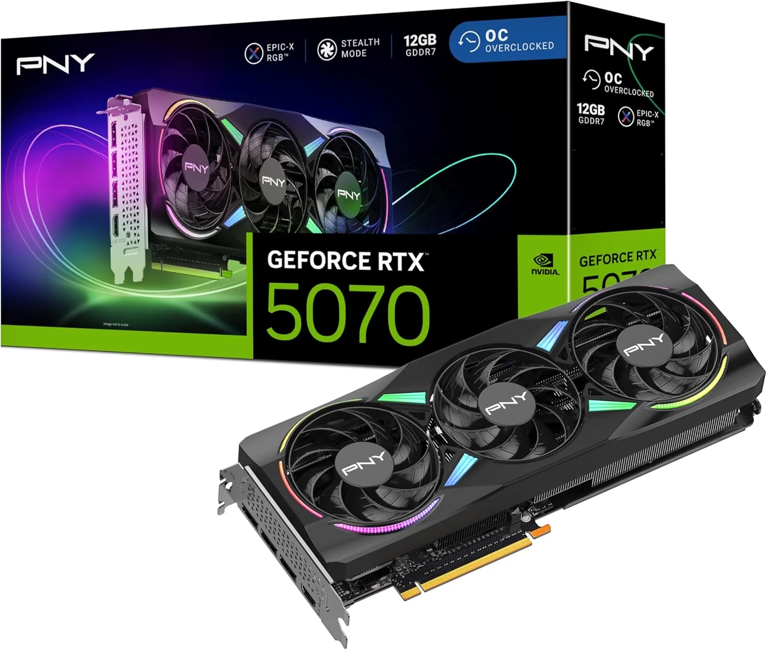 کارت گرافیک PNY GeForce RTX™ 5070 12GB ARGB OC با سه فن خنک کننده DLSS 4