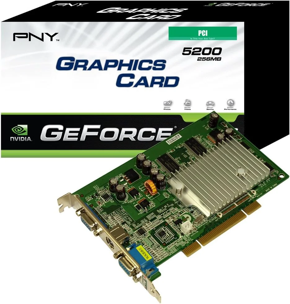 کارت گرافیک PNY GeForce FX 5200 PCI 256 MB 2 پورت VGA + S-Video مدل VCGFX522PEB - نسخه خرده فروشی
