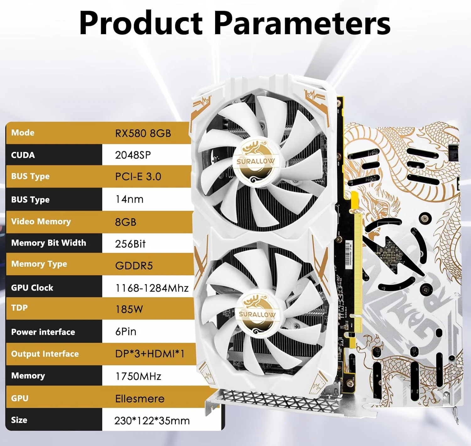 کارت گرافیک SURALLOW RX 580 8GB، 2048SP، GDDR5، 256 بیتی برای کامپیوتر گیمینگ، PCIE 3.0، کارت ویدیویی کامپیوتر با دو فن خنک کننده و پورت های HDMI/DP کارت گرافیک SURALLOW RX 580 8GB، 2048SP، GDDR5، 256 بیتی برای کامپیوتر گیمینگ، PCIE 3.0، کارت ویدیویی کامپیوتر با دو فن خنک کننده و پورت های HDMI/DP