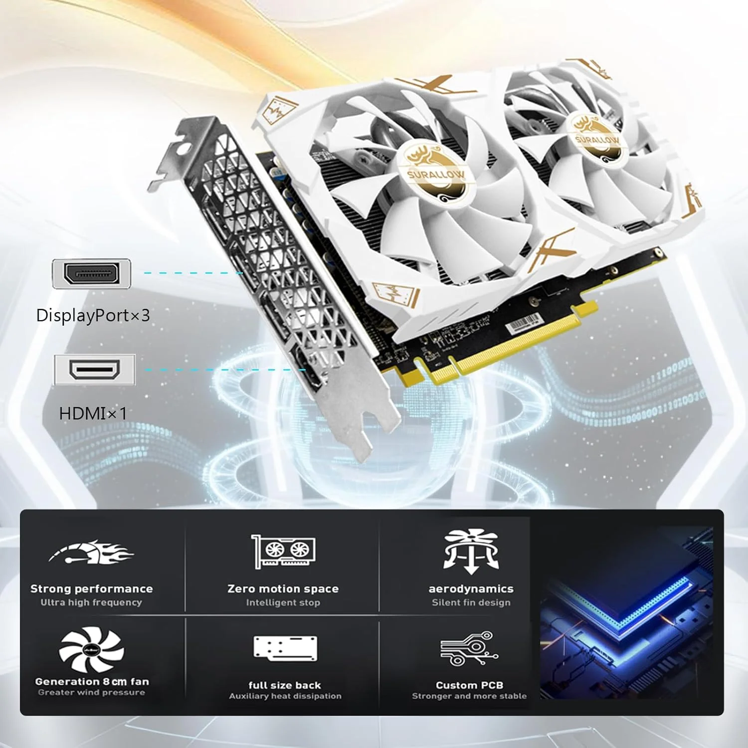 کارت گرافیک SURALLOW RX 580 8GB، 2048SP، GDDR5، 256 بیتی برای کامپیوتر گیمینگ، PCIE 3.0، کارت ویدیویی کامپیوتر با دو فن خنک کننده و پورت های HDMI/DP کارت گرافیک SURALLOW RX 580 8GB، 2048SP، GDDR5، 256 بیتی برای کامپیوتر گیمینگ، PCIE 3.0، کارت ویدیویی کامپیوتر با دو فن خنک کننده و پورت های HDMI/DP