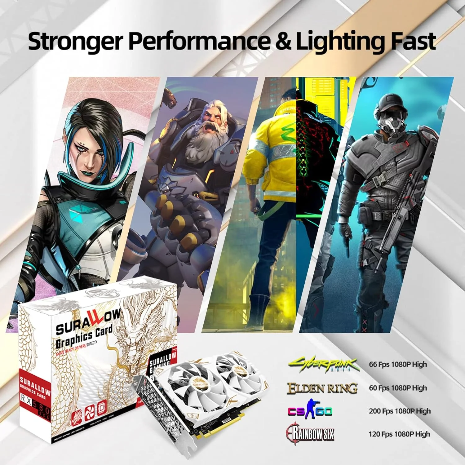 کارت گرافیک SURALLOW RX 580 8GB، 2048SP، GDDR5، 256 بیتی برای کامپیوتر گیمینگ، PCIE 3.0، کارت ویدیویی کامپیوتر با دو فن خنک کننده و پورت های HDMI/DP کارت گرافیک SURALLOW RX 580 8GB، 2048SP، GDDR5، 256 بیتی برای کامپیوتر گیمینگ، PCIE 3.0، کارت ویدیویی کامپیوتر با دو فن خنک کننده و پورت های HDMI/DP