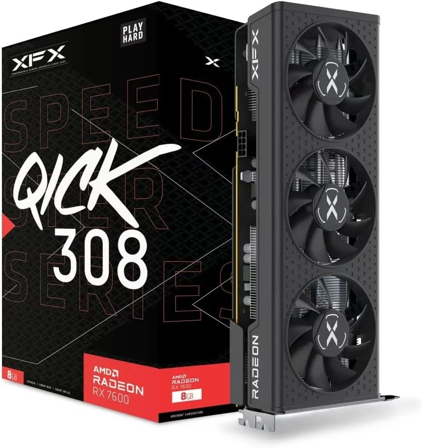 کارت گرافیک گیمینگ XFX SPEEDSTER QICK308 RADEON RX 7600 BLACK با 8 گیگابایت GDDR6 HDMI 3xDP، AMD RDNA 3 (RX-76PQICKBY)