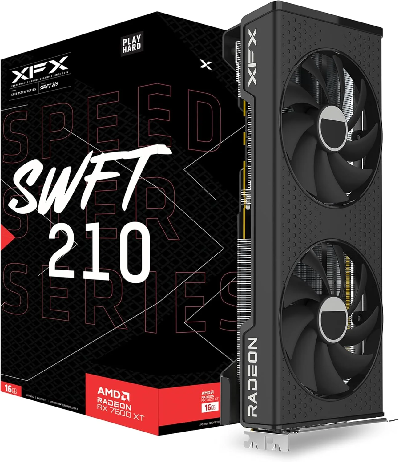 کارت گرافیک گیمینگ XFX RADEON RX7600XT SWFT210 SPEEDSTER با 16 گیگابایت حافظه GDDR6، HDMI و 3xDP، AMD RDNA™ 3