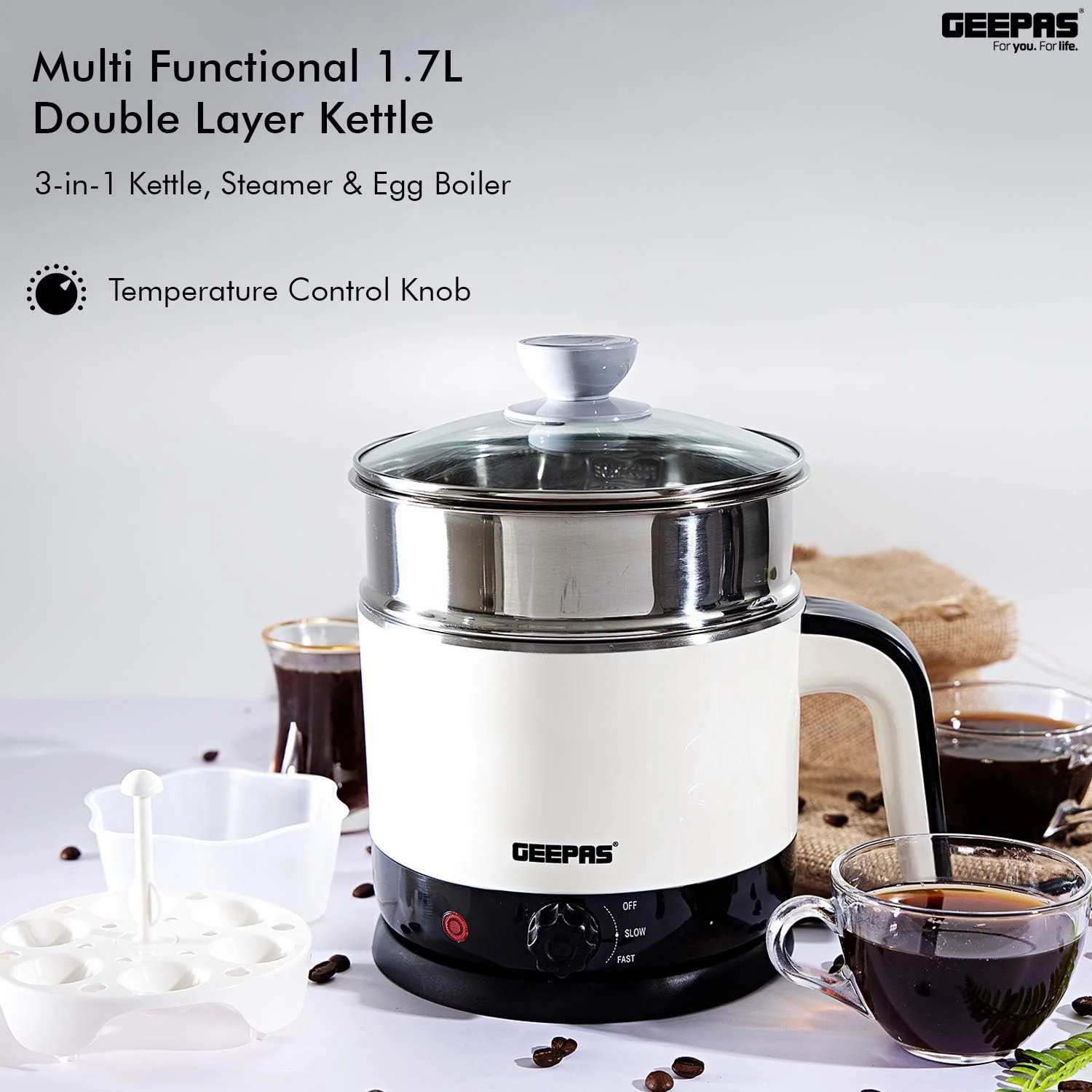 کتری برقی چند منظوره 1000 وات جیپاس با ظرفیت 1.7 لیتر - کتری بدون سیم 3 در 1، بخارپز و تخم مرغ پز - محافظت در برابر خشک شدن، 2 سرعت گرمایش - ایده آل برای بخارپز کردن سبزیجات و پختن تخم مرغ کتری برقی چند منظوره 1000 وات جیپاس با ظرفیت 1.7 لیتر - کتری بدون سیم 3 در 1، بخارپز و تخم مرغ پز - محافظت در برابر خشک شدن، 2 سرعت گرمایش - ایده آل برای بخارپز کردن سبزیجات و پختن تخم مرغ