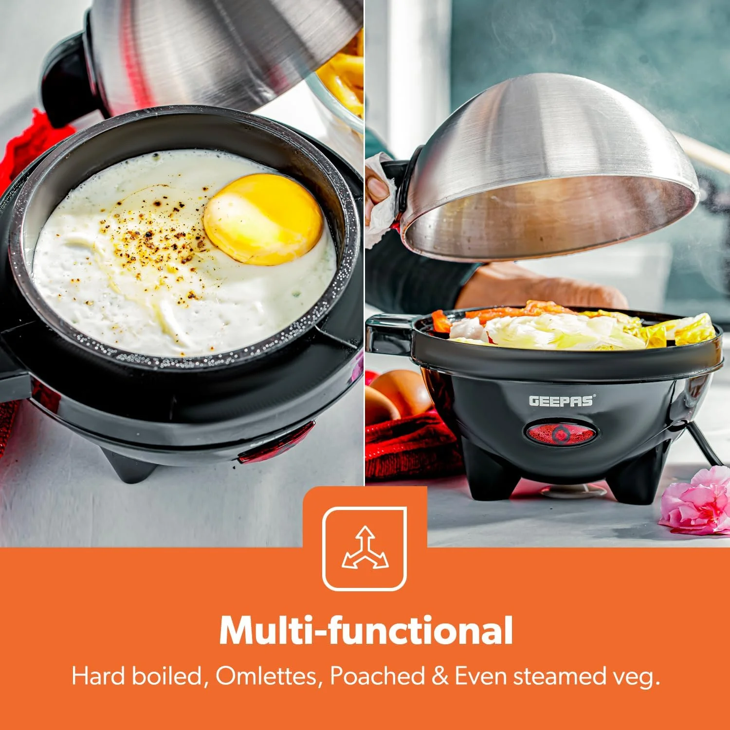تخم مرغ پز 3 در 1 Geepas، 350 وات | تخم مرغ پز برقی و املت ساز، بخارپز سبزیجات | کاسه آب پز، فنجان اندازه گیری با سوراخ کن تخم مرغ | ظرفیت تا 7 تخم مرغ، تخم مرغ آب پز نرم، متوسط و سفت تخم مرغ پز 3 در 1 Geepas، 350 وات | تخم مرغ پز برقی و املت ساز، بخارپز سبزیجات | کاسه آب پز، فنجان اندازه گیری با سوراخ کن تخم مرغ | ظرفیت تا 7 تخم مرغ، تخم مرغ آب پز نرم، متوسط و سفت