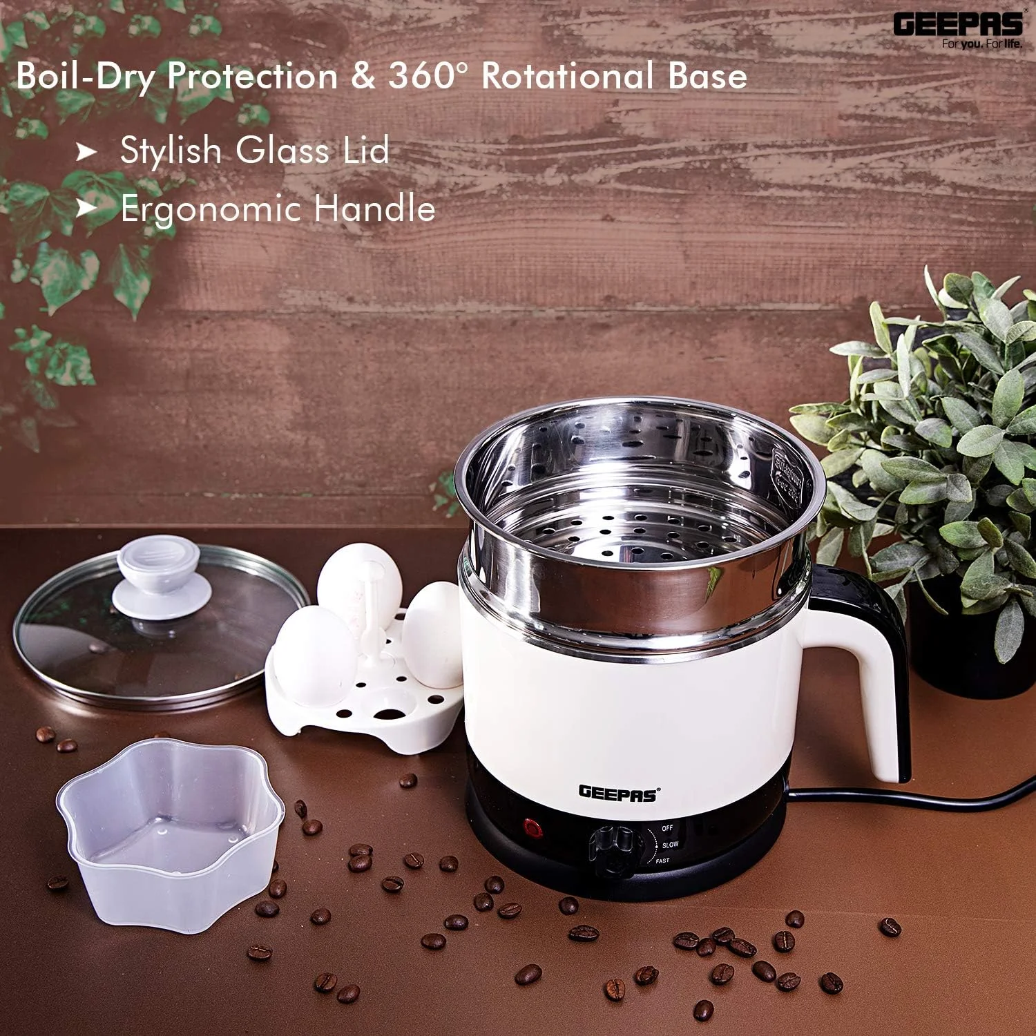 کتری برقی چند منظوره 1000 وات جیپاس با ظرفیت 1.7 لیتر - کتری بدون سیم 3 در 1، بخارپز و تخم مرغ پز - محافظت در برابر خشک شدن، 2 سرعت گرمایش - ایده آل برای بخارپز کردن سبزیجات و پختن تخم مرغ کتری برقی چند منظوره 1000 وات جیپاس با ظرفیت 1.7 لیتر - کتری بدون سیم 3 در 1، بخارپز و تخم مرغ پز - محافظت در برابر خشک شدن، 2 سرعت گرمایش - ایده آل برای بخارپز کردن سبزیجات و پختن تخم مرغ