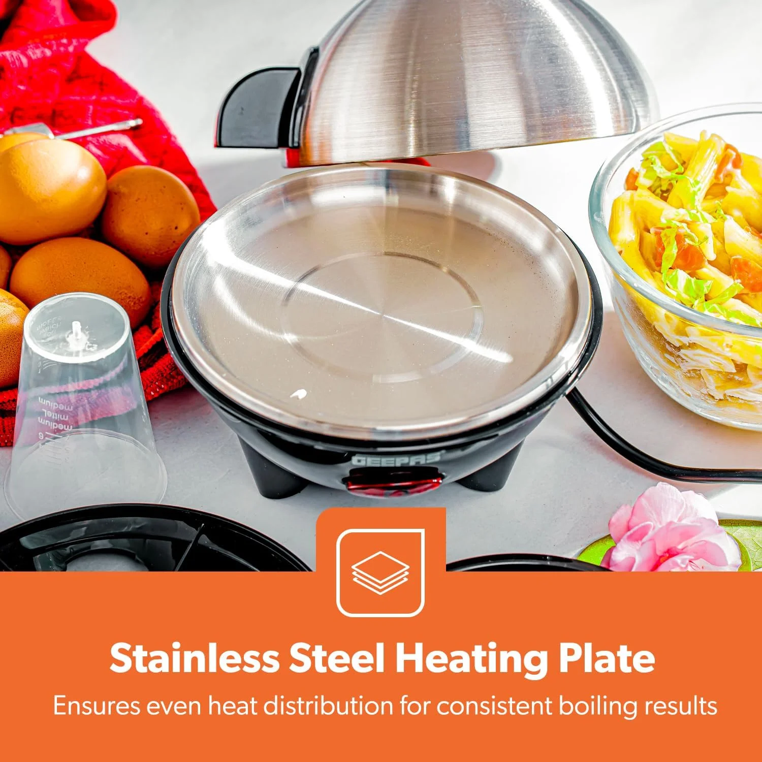 تخم مرغ پز 3 در 1 Geepas، 350 وات | تخم مرغ پز برقی و املت ساز، بخارپز سبزیجات | کاسه آب پز، فنجان اندازه گیری با سوراخ کن تخم مرغ | ظرفیت تا 7 تخم مرغ، تخم مرغ آب پز نرم، متوسط و سفت تخم مرغ پز 3 در 1 Geepas، 350 وات | تخم مرغ پز برقی و املت ساز، بخارپز سبزیجات | کاسه آب پز، فنجان اندازه گیری با سوراخ کن تخم مرغ | ظرفیت تا 7 تخم مرغ، تخم مرغ آب پز نرم، متوسط و سفت