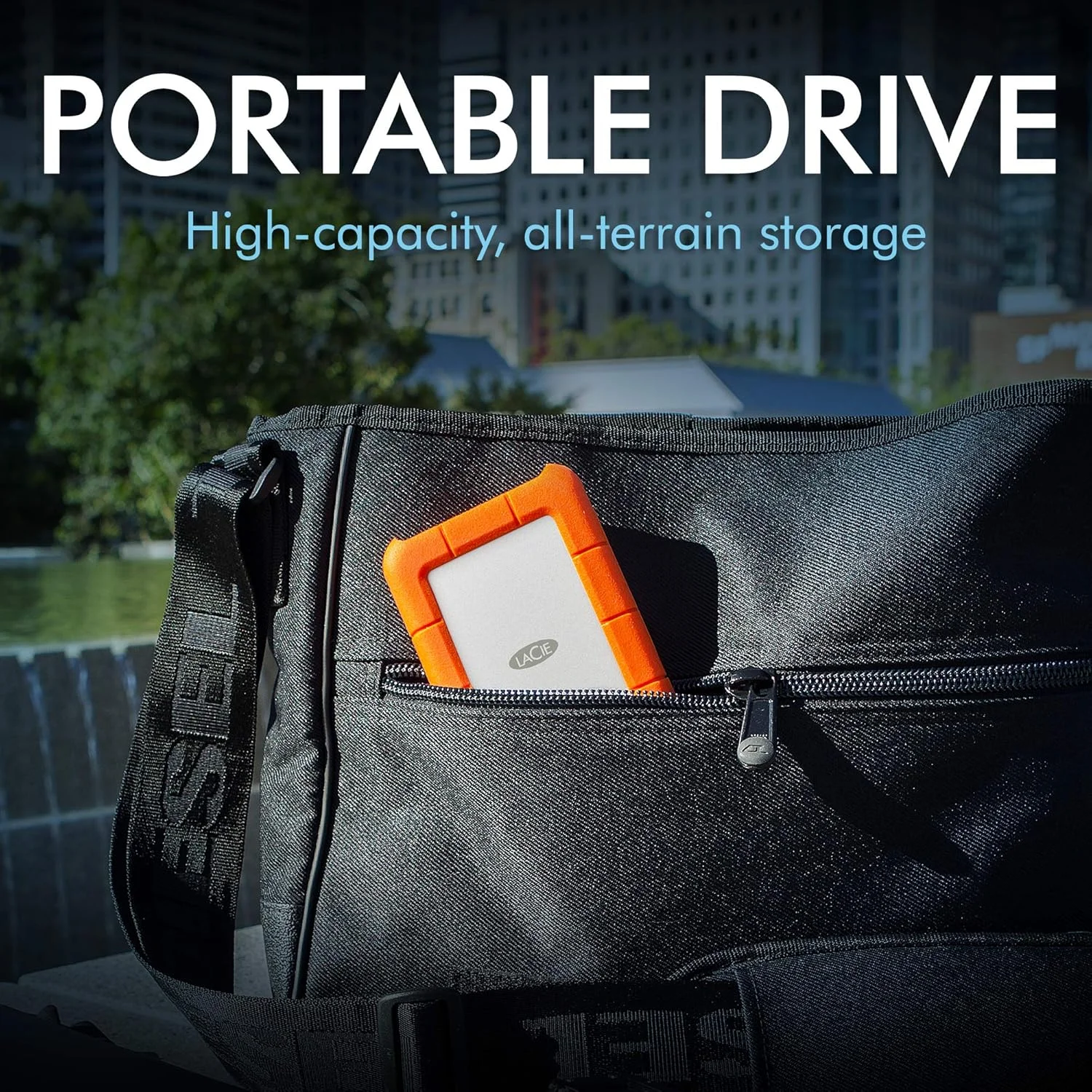 هارد اکسترنال LACIE Rugged USB-C (مدل STFR5000800) به همراه کیف حمل هارد دیسک قابل حمل و جمع و جور، 5000 گیگابایت، نقره ای/نارنجی
