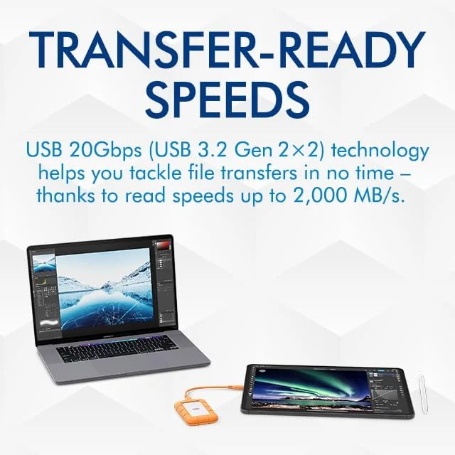 هارد اکسترنال SSD لسی Rugged Mini با ظرفیت 1 ترابایت، سرعت 40 گیگابیت بر ثانیه، 2.000 مگابایت بر ثانیه، سازگار با PC، Mac، iPad و iPhone، دارای خدمات بازیابی اطلاعات (STMF1000400)