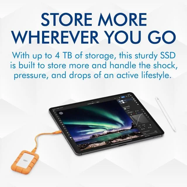 هارد اکسترنال SSD لسی Rugged Mini با ظرفیت 1 ترابایت، سرعت 40 گیگابیت بر ثانیه، 2.000 مگابایت بر ثانیه، سازگار با PC، Mac، iPad و iPhone، دارای خدمات بازیابی اطلاعات (STMF1000400)