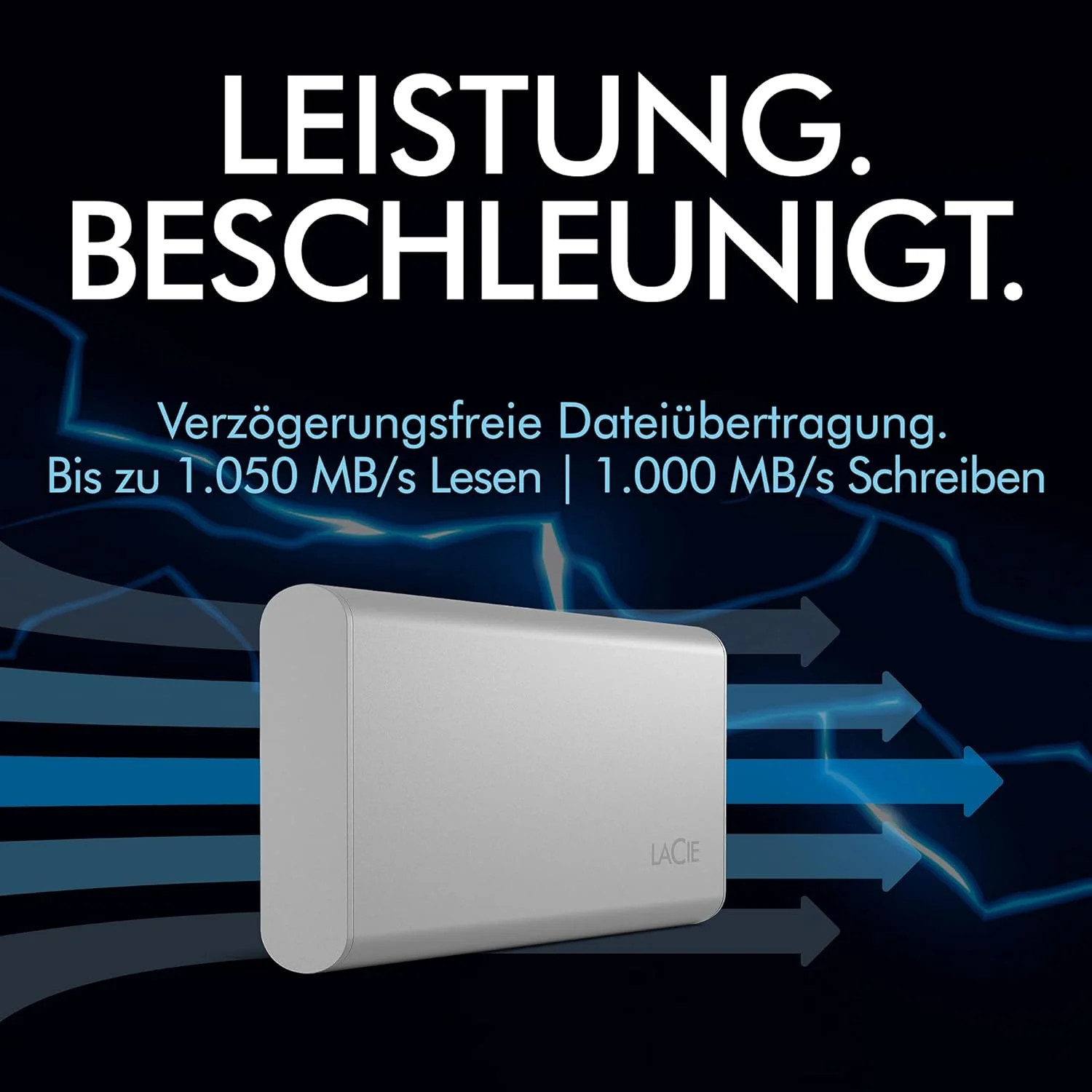 حافظه اس اس دی اکسترنال قابل حمل LaCie، 1 ترابایت، درایو حالت جامد اکسترنال - USB-C، USB 3.2 Gen 2، سرعت تا 1,050 مگابایت بر ثانیه، نقره ای ماه، برای مک، کامپیوتر و آیپد، با خدمات بازیابی (STKS1000400)