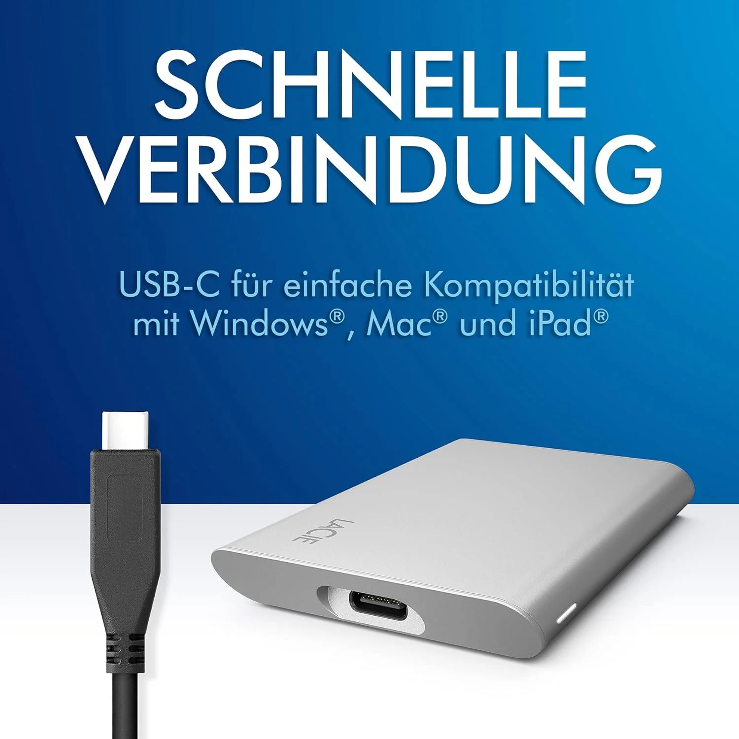 حافظه اس اس دی اکسترنال قابل حمل LaCie، 1 ترابایت، درایو حالت جامد اکسترنال - USB-C، USB 3.2 Gen 2، سرعت تا 1,050 مگابایت بر ثانیه، نقره ای ماه، برای مک، کامپیوتر و آیپد، با خدمات بازیابی (STKS1000400)