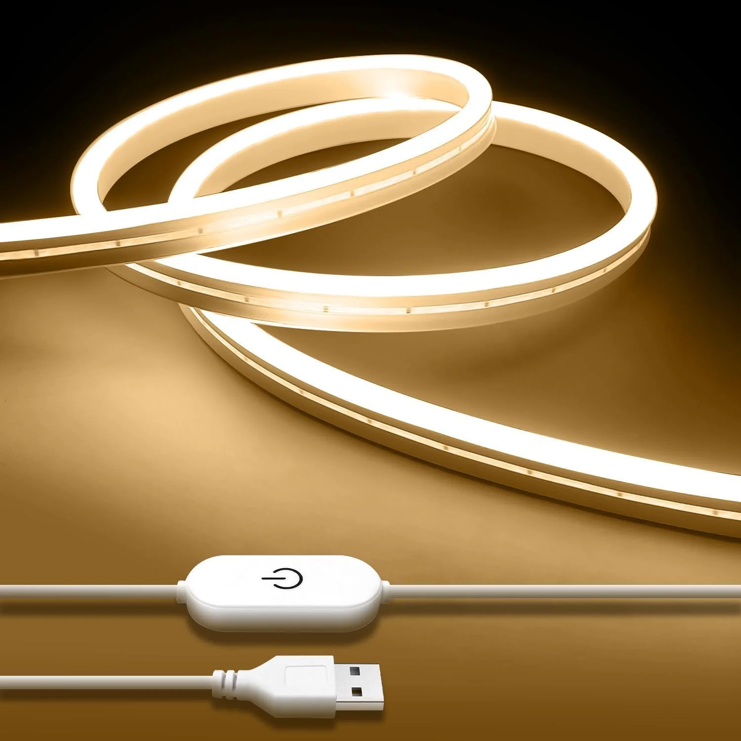 نوار چراغ LED سفید گرم 3000K، طول 3 متر، چراغ های نئون USB قابل تنظیم با 360 LED - نوارهای نور انعطاف پذیر ضد آب برای نور پس زمینه آشپزخانه، اتاق خواب، دکور تلویزیون، نورپردازی کابینت