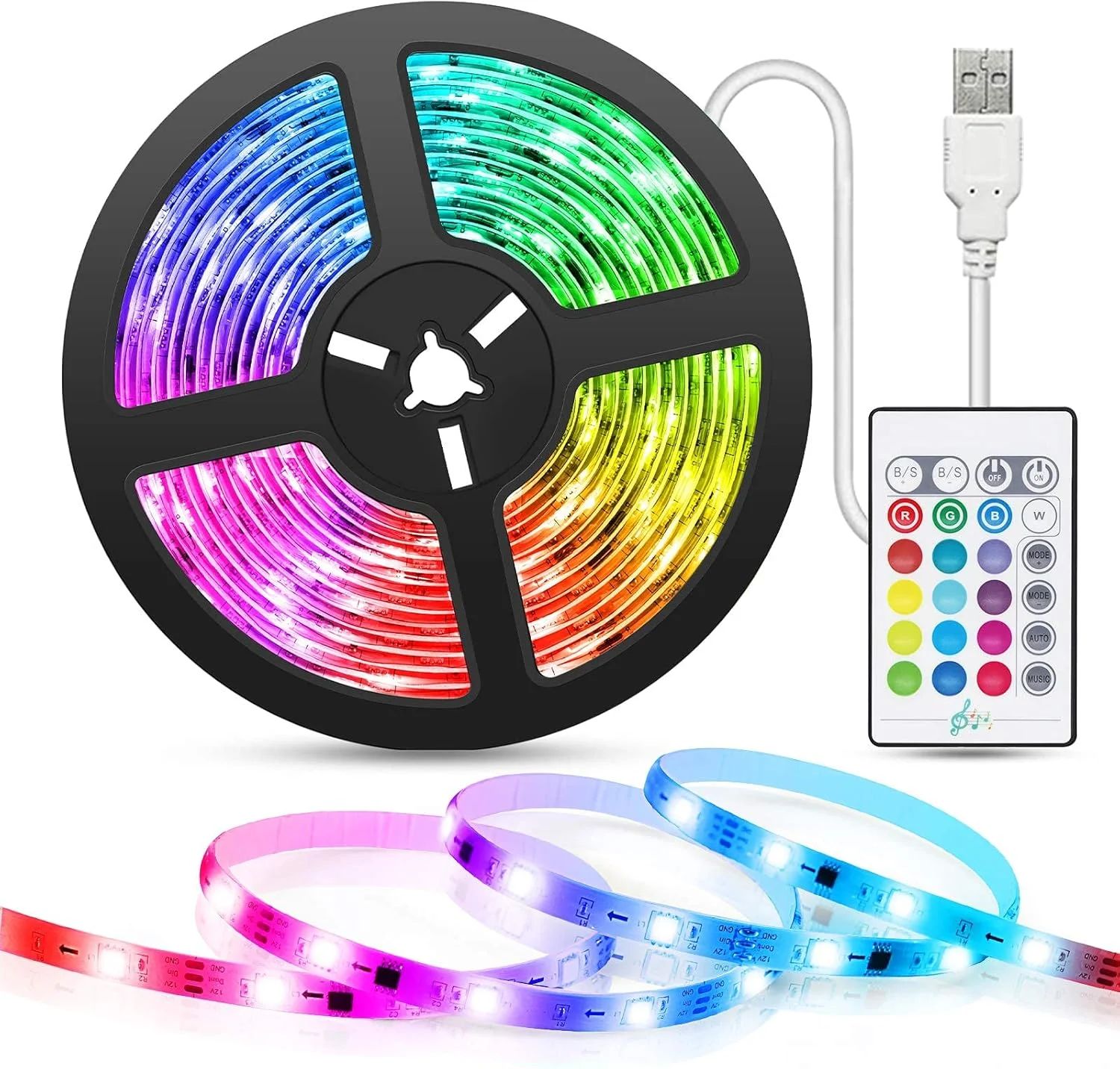 نوار چراغ ال ای دی 5 متری 16 رنگ 5 ولت USB ضد آب انعطاف پذیر نور پس زمینه تلویزیون RGB با کنترل از راه دور