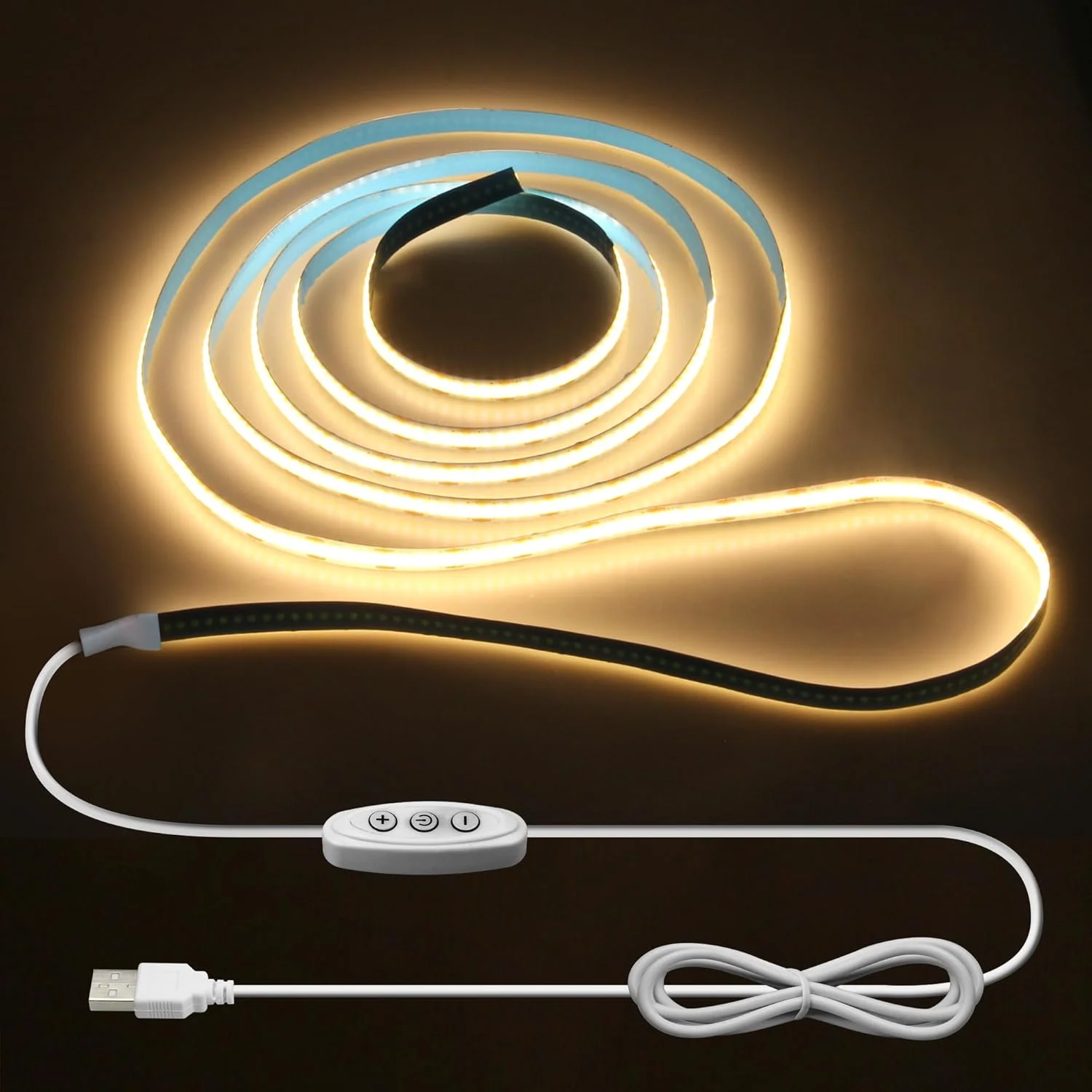 نوار چراغ ال ای دی USB COB آلیتوف، 2 متری، سفید گرم 3000K، 320 ال ای دی در متر، چراغ طنابی ال ای دی 5 ولت، نور پس زمینه انعطاف پذیر تلویزیون برای کمد، نورپردازی زیر کابینت، اتاق خواب، دکوراسیون منزل