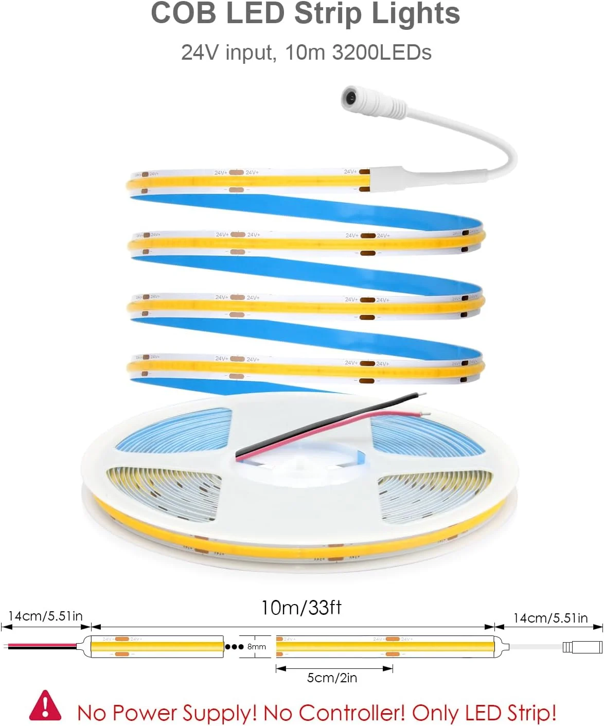 نوار LED COB آلیتوف 24 ولت 10 متری سفید گرم 3000K، نوار نور LED خود چسب 320LED/M غیر ضد آب IP30 برای روشنایی داخلی DIY دکوراسیون منزل (بدون منبع تغذیه و دیمر) نوار LED COB آلیتوف 24 ولت 10 متری سفید گرم 3000K، نوار نور LED خود چسب 320LED/M غیر ضد آب IP30 برای روشنایی داخلی DIY دکوراسیون منزل (بدون منبع تغذیه و دیمر)