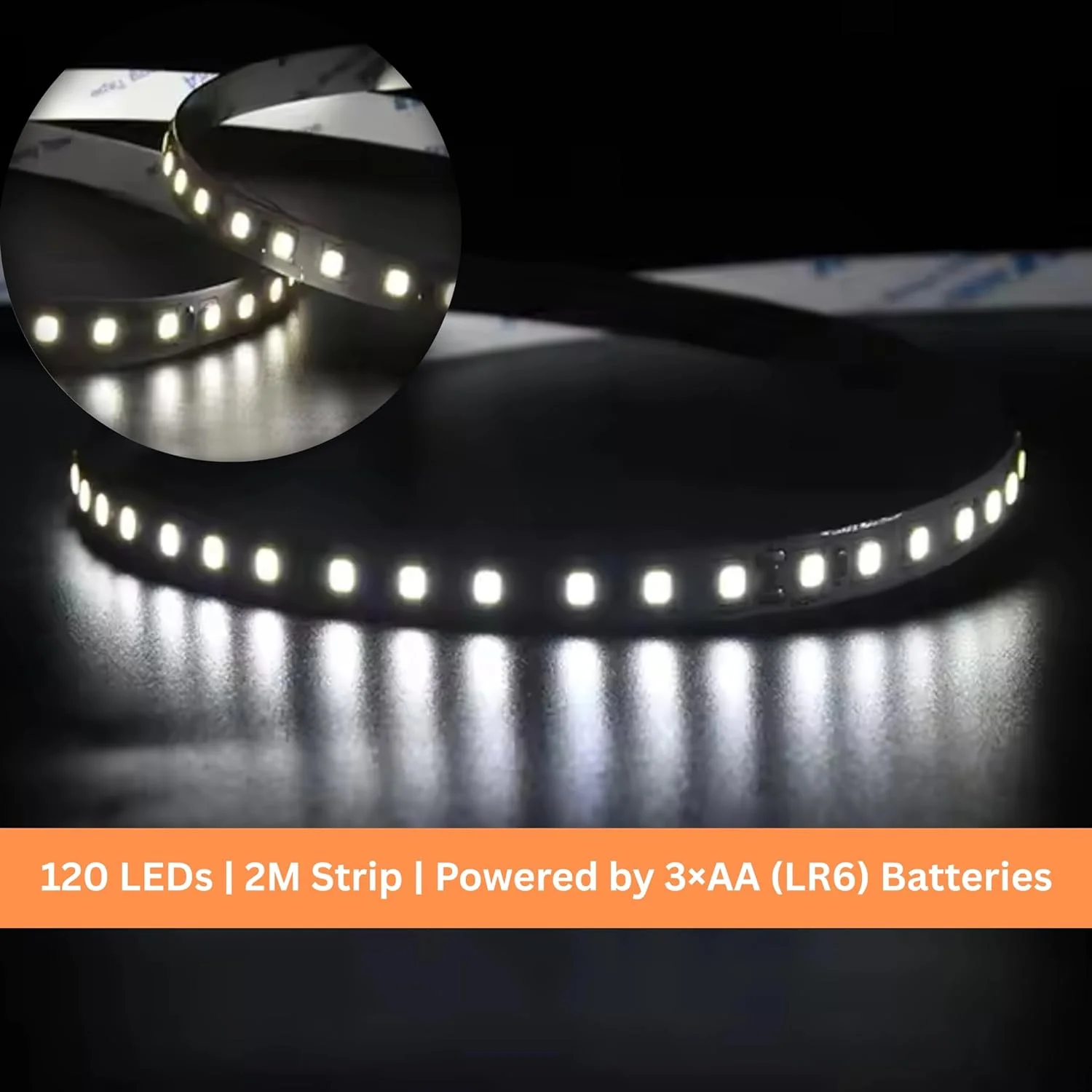 نوار LED با باتری ECVV® | نوار LED 2 متری 150 LED با باتری، نوار LED سفید | نوار چراغ های LED ضد آب با باتری برای فضای باز و داخلی | خود چسب نوار LED با باتری ECVV® | نوار LED 2 متری 150 LED با باتری، نوار LED سفید | نوار چراغ های LED ضد آب با باتری برای فضای باز و داخلی | خود چسب