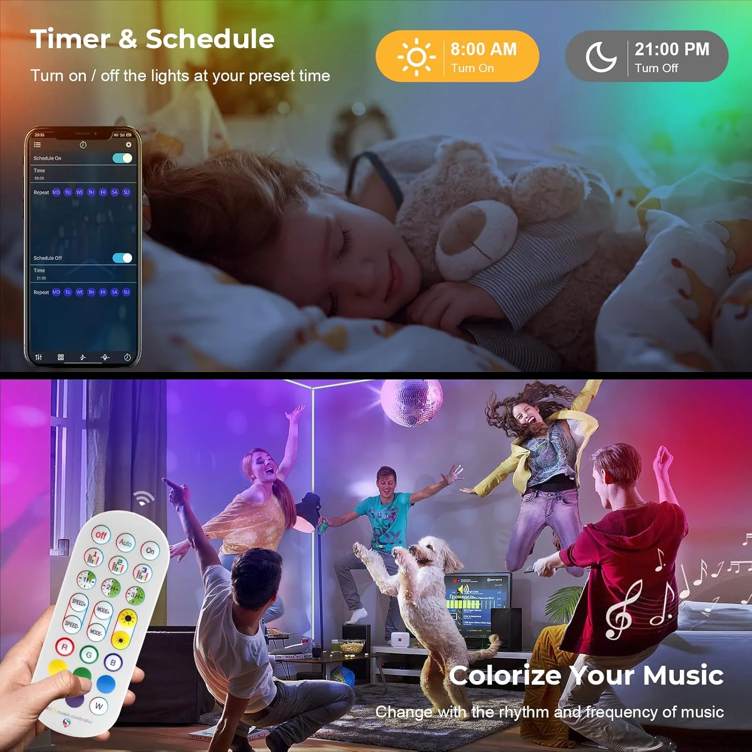 چراغ نواری نئون ال ای دی بلوتوثی 2 متری ضد آب LUXONIC، کیت چراغ نواری نئون انعطاف پذیر RGBIC با 168 ال ای دی 24 ولت، همگام سازی موسیقی، حالت های قابل تنظیم، تایمر با برنامه و کنترل از راه دور 24 کلیدی برای دکوراسیون منزل