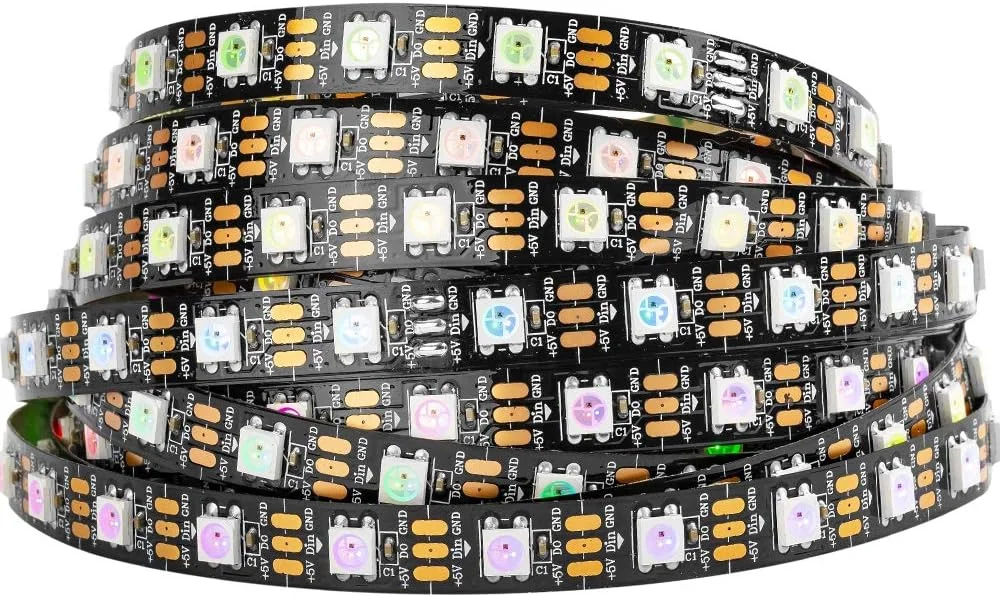 نوار LED پیکسلی رنگی BTF-LIGHTING WS2812B RGB 5050SMD با قابلیت آدرس دهی جداگانه، 16.4 فوت، 60 پیکسل در متر، 300 پیکسل، PCB مشکی انعطاف پذیر، تمام رنگی، IP30 غیر ضد آب، مناسب برای ساخت صفحه نمایش LED و دیوار LED، فقط DC5V