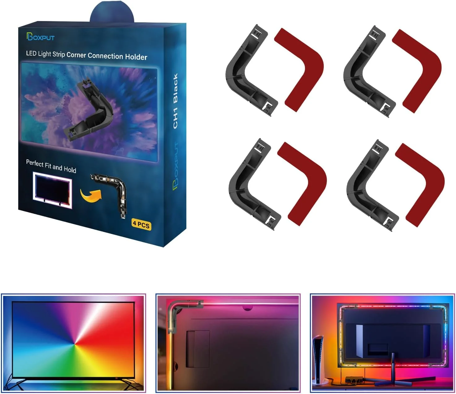 اتصال دهنده گوشه نوار نور LED باکسپوت، جایگزین نگهدارنده اتصال نوار نور LED، گیره های نصب نوار LED، اتصال دهنده های بدون شکاف برای نوارهای نور LED 8 تا 12 میلی متری مدل CH1