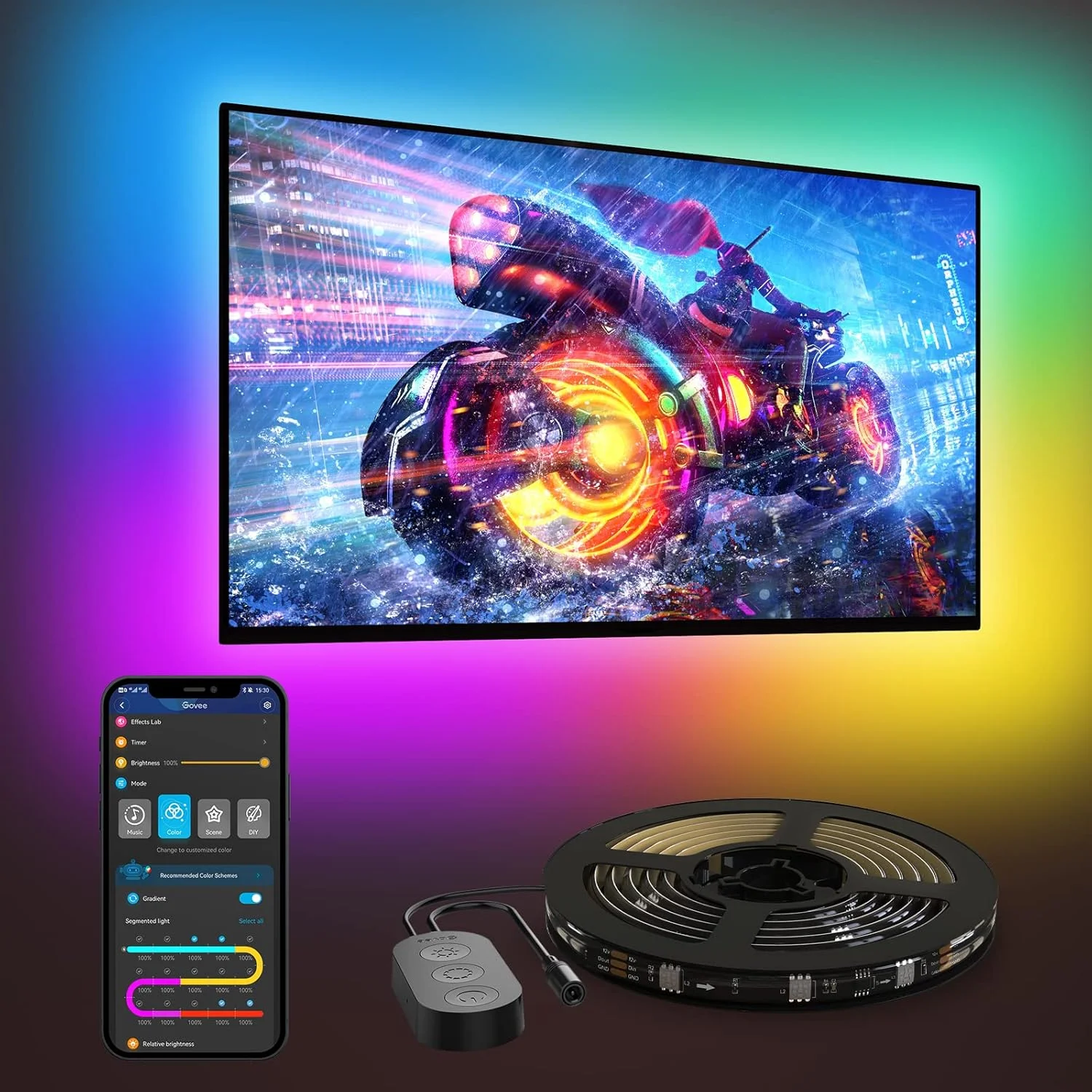نور پس زمینه LED تلویزیون Govee، نوارهای LED هوشمند RGBIC برای تلویزیون های 55-65 اینچی، کنترل برنامه بلوتوث و Wi-Fi، سازگار با الکسا و دستیار گوگل، همگام سازی موسیقی، 99+ حالت صحنه، آداپتور