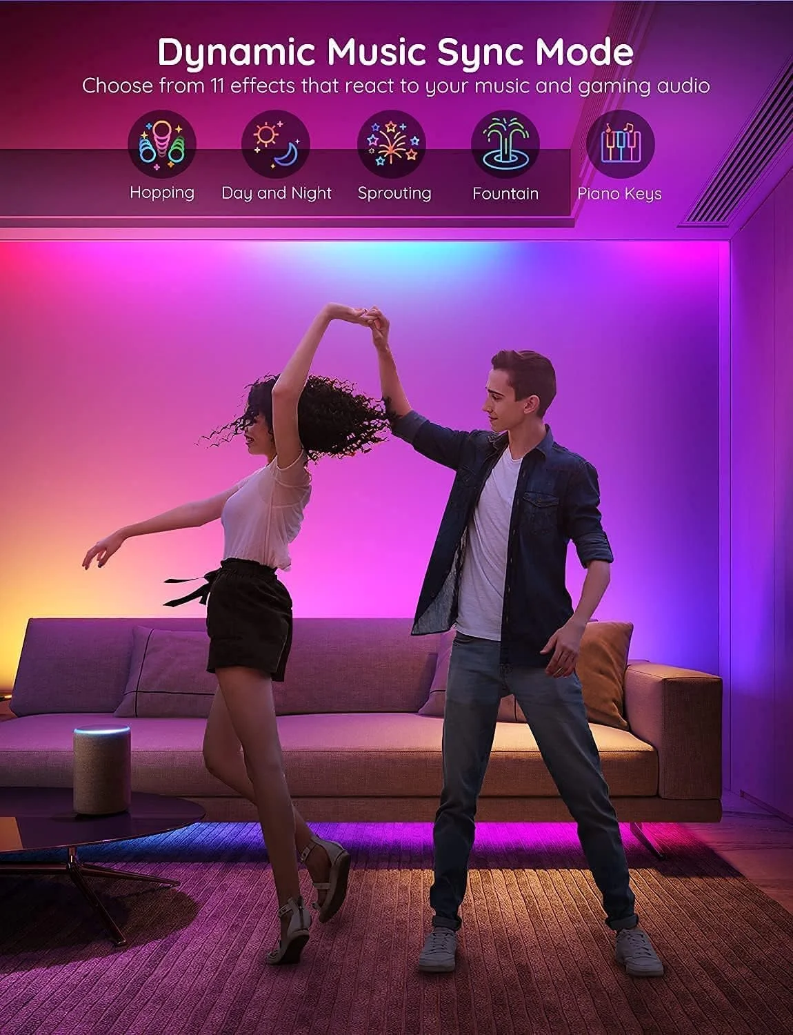 چراغ های نواری ال ای دی RGBIC Govee 30 متری، چراغ های ال ای دی هوشمند سازگار با الکسا و دستیار گوگل، کنترل اپلیکیشن با قابلیت تغییر رنگ بخش بندی شده DIY، 2 رول نوار ال ای دی 15 متری، نوار ال ای دی وای فای برای اتاق خواب