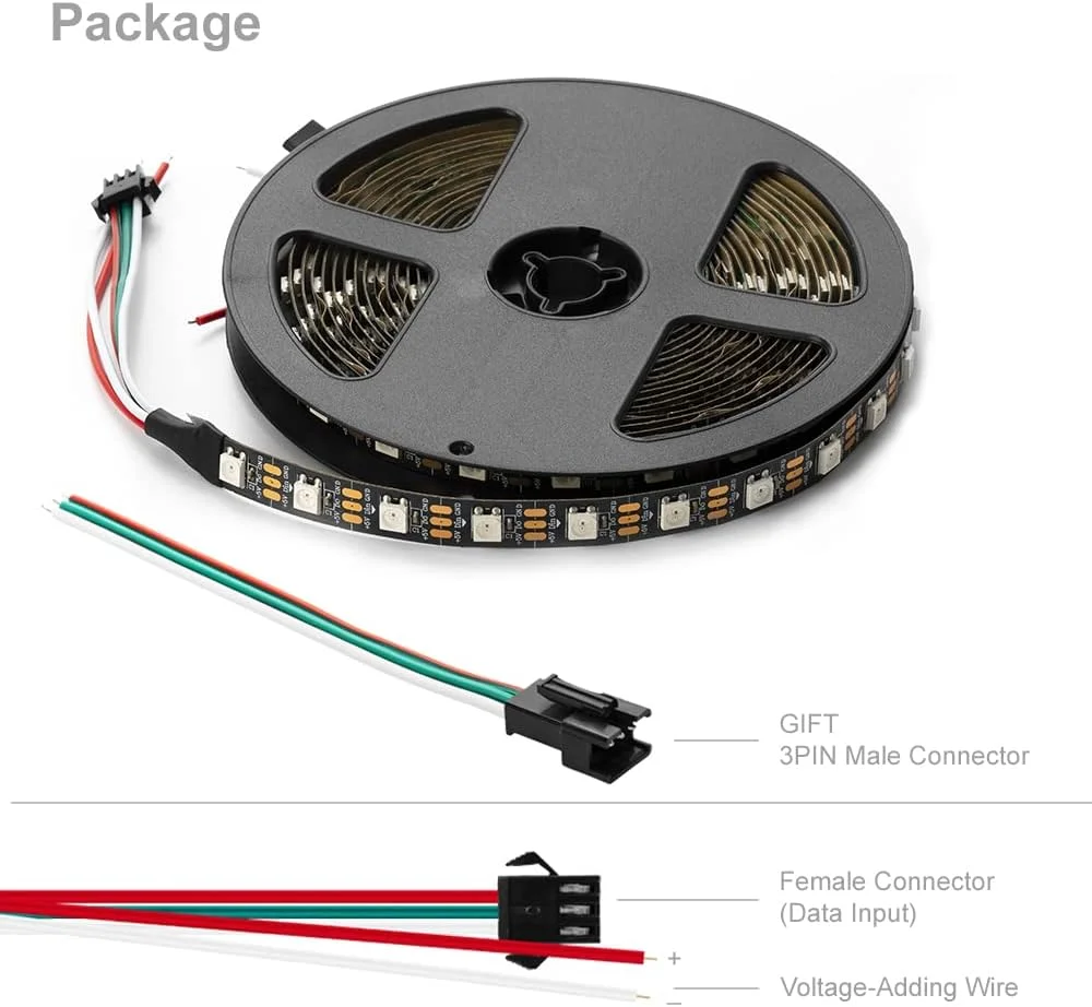 نوار LED پیکسلی رنگی BTF-LIGHTING WS2812B RGB 5050SMD با قابلیت آدرس دهی جداگانه، 16.4 فوت، 60 پیکسل در متر، 300 پیکسل، PCB مشکی انعطاف پذیر، تمام رنگی، IP30 غیر ضد آب، مناسب برای ساخت صفحه نمایش LED و دیوار LED، فقط DC5V نوار LED پیکسلی رنگی BTF-LIGHTING WS2812B RGB 5050SMD با قابلیت آدرس دهی جداگانه، 16.4 فوت، 60 پیکسل در متر، 300 پیکسل، PCB مشکی انعطاف پذیر، تمام رنگی، IP30 غیر ضد آب، مناسب برای ساخت صفحه نمایش LED و دیوار LED، فقط DC5V