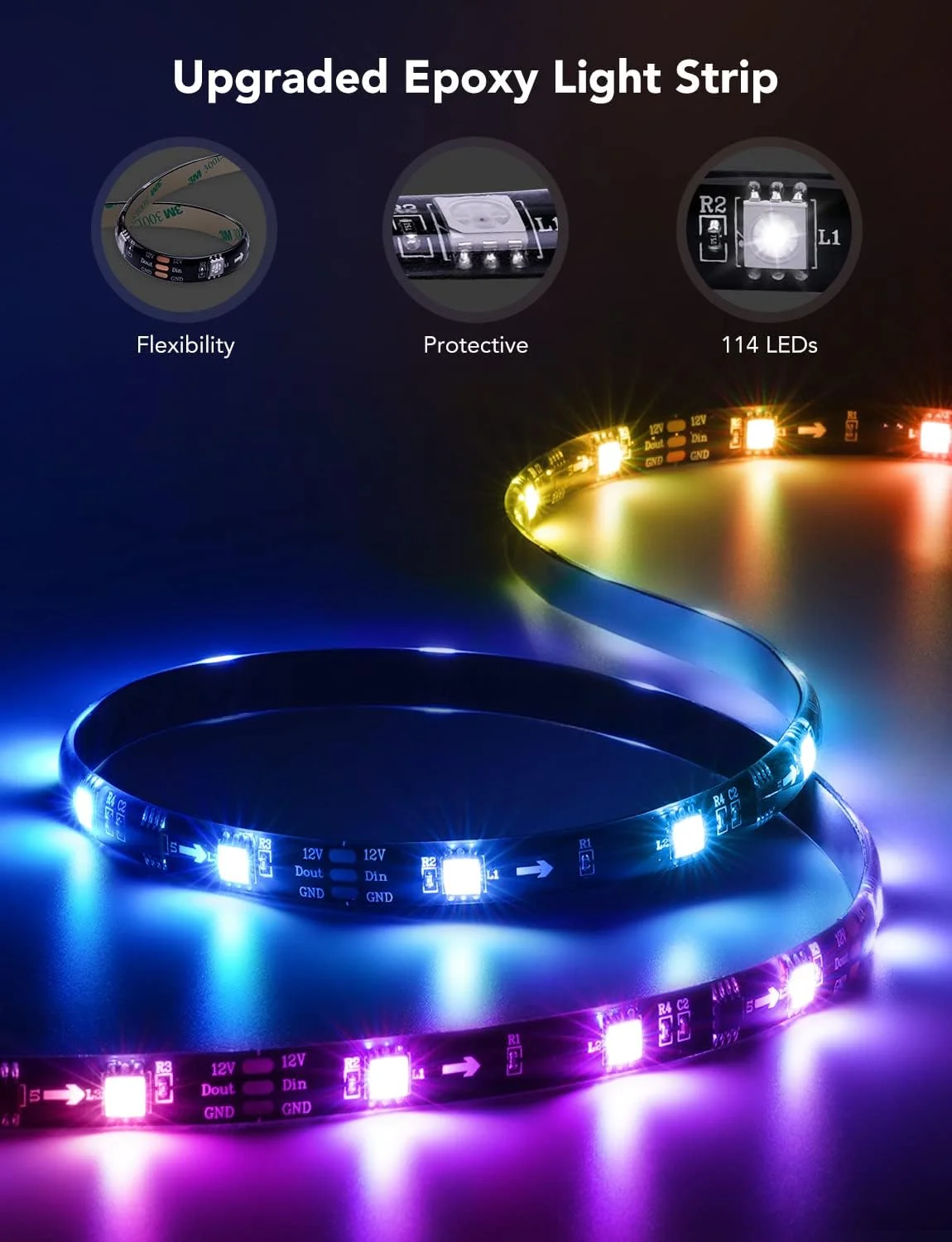 نور پس زمینه LED تلویزیون Govee، نوارهای LED هوشمند RGBIC برای تلویزیون های 55-65 اینچی، کنترل برنامه بلوتوث و Wi-Fi، سازگار با الکسا و دستیار گوگل، همگام سازی موسیقی، 99+ حالت صحنه، آداپتور نور پس زمینه LED تلویزیون Govee، نوارهای LED هوشمند RGBIC برای تلویزیون های 55-65 اینچی، کنترل برنامه بلوتوث و Wi-Fi، سازگار با الکسا و دستیار گوگل، همگام سازی موسیقی، 99+ حالت صحنه، آداپتور