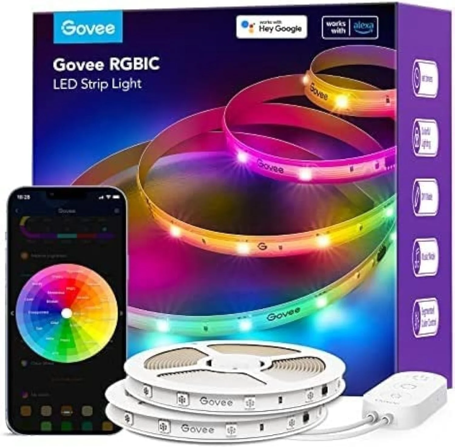 نوارهای چراغ LED هوشمند Govee RGBIC Basic با قابلیت اتصال Wi-Fi و بلوتوث (10 متر)