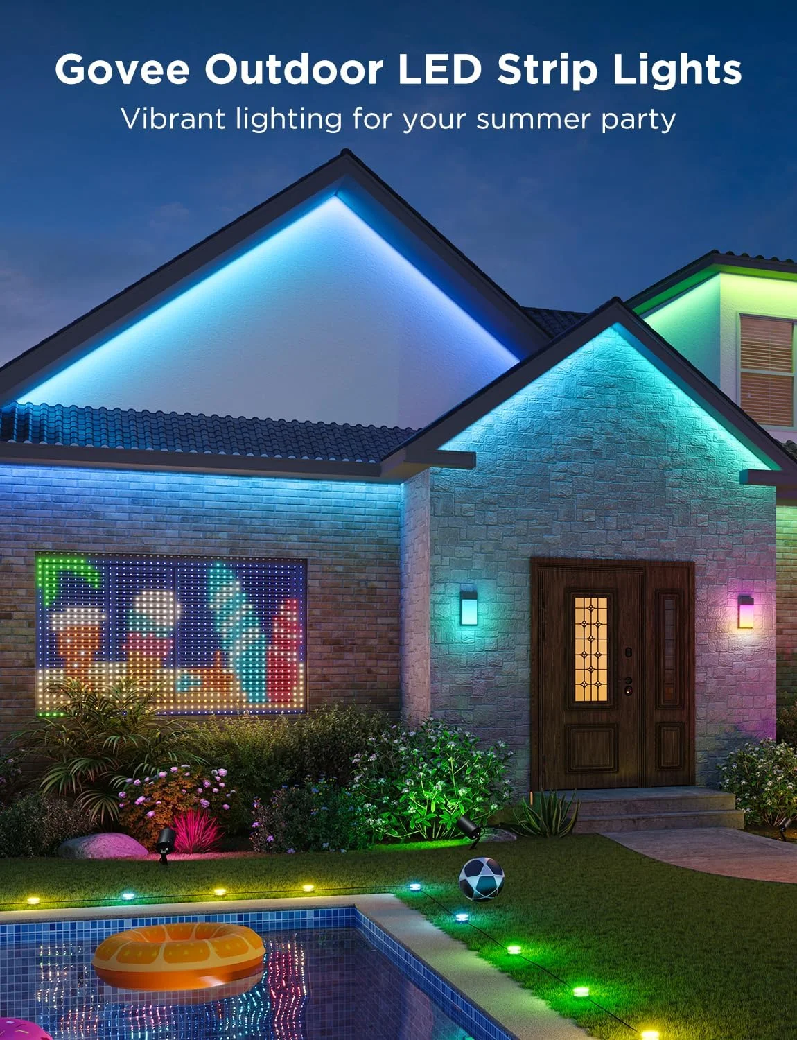 چراغ های نواری LED بیرونی Govee، چراغ های هوشمند LED بیرونی 10 متری، کنترل برنامه بلوتوث، چراغ های LED ضد آب IP65، چراغ های تغییر رنگ RGBIC برای تزئینات بیرونی، مهمانی، پاسیو، لبه بام