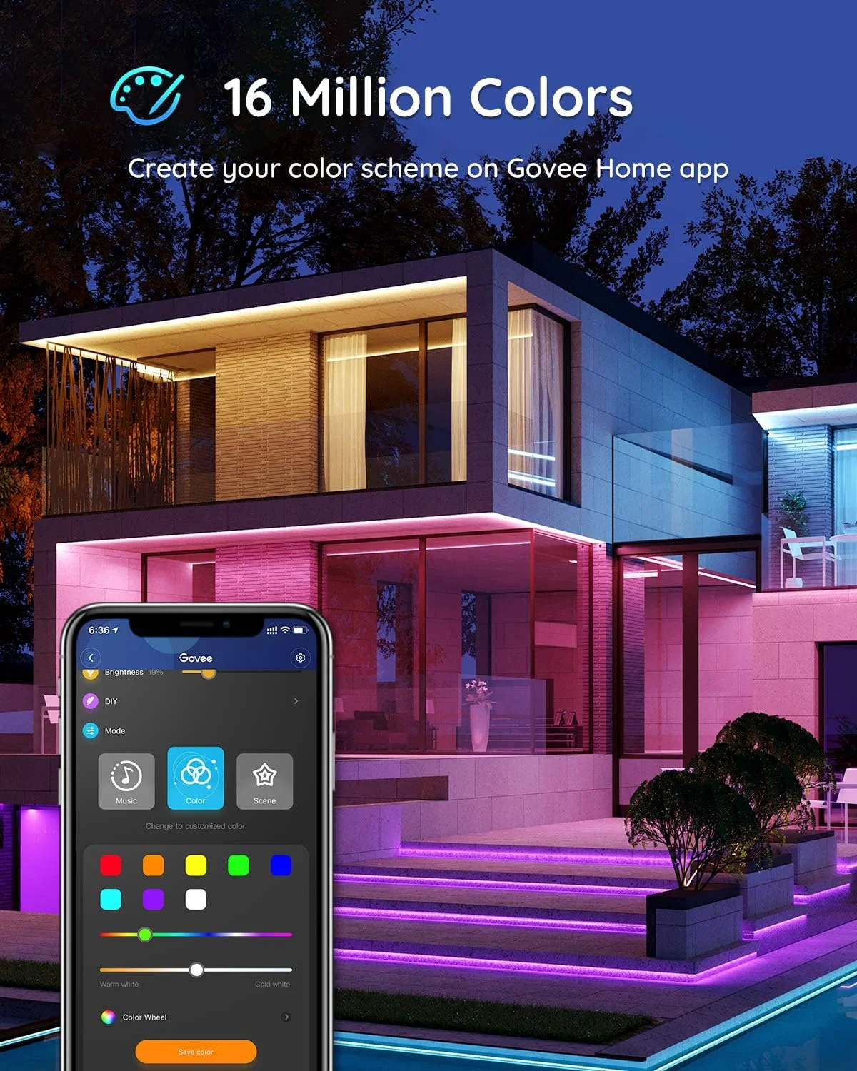 چراغ های نواری LED بیرونی Govee، چراغ های هوشمند LED بیرونی 10 متری، کنترل برنامه بلوتوث، چراغ های LED ضد آب IP65، چراغ های تغییر رنگ RGBIC برای تزئینات بیرونی، مهمانی، پاسیو، لبه بام