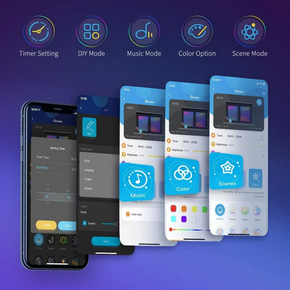 چراغ نواری ال ای دی 5 متری Govee Alexa، کنترل هوشمند از طریق اپلیکیشن WiFi، سازگار با الکسا و گوگل اسیستنت، حالت همگام سازی موسیقی، مناسب برای مهمانی و تلویزیون منزل