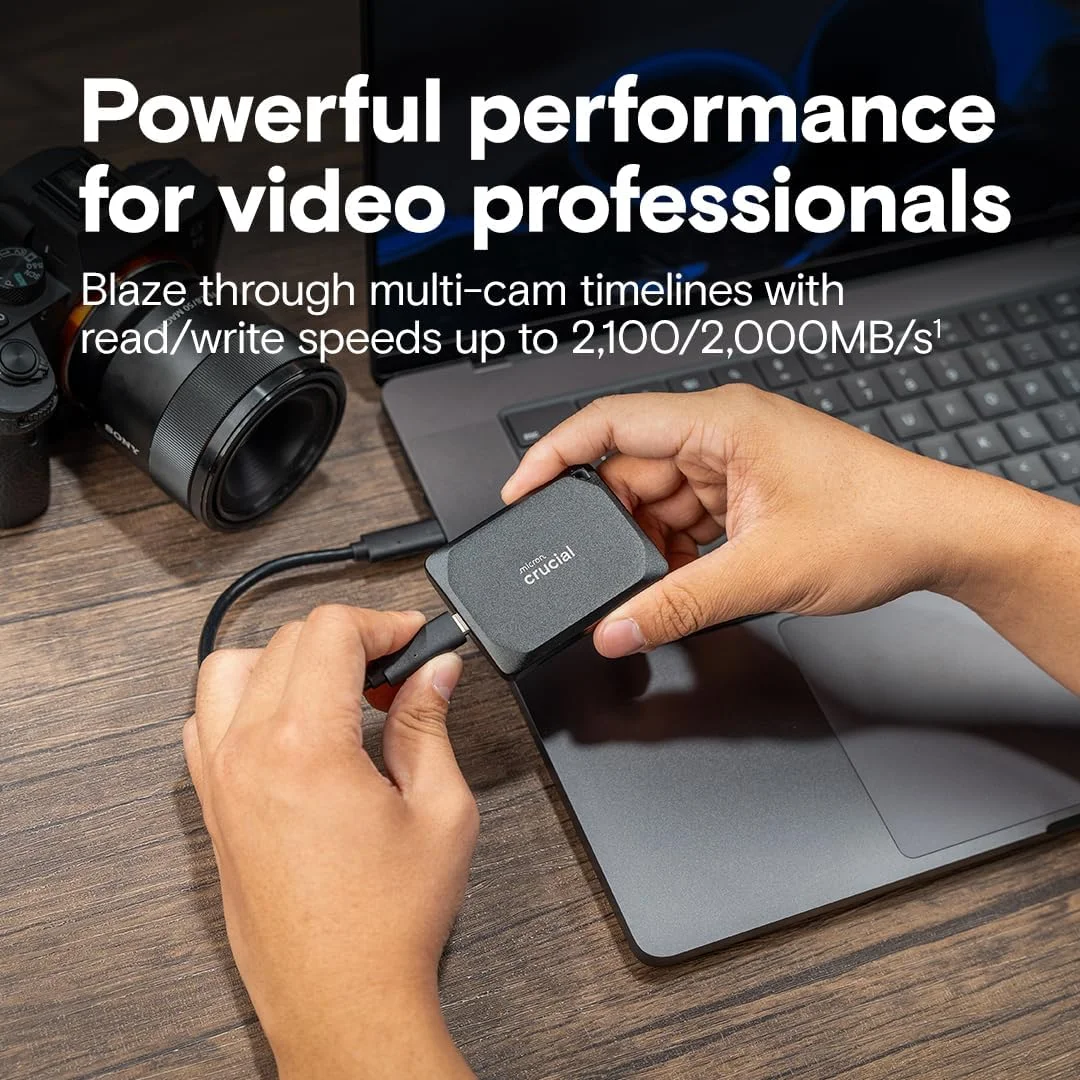 حافظه اس اس دی اکسترنال قابل حمل کروشیال X10 Pro با ظرفیت 1 ترابایت - سرعت خواندن تا 2100 مگابایت بر ثانیه، سرعت نوشتن 2000 مگابایت بر ثانیه - مقاوم در برابر آب و گرد و غبار، سازگار با PC و Mac، همراه با پیشنهاد Mylio Photos+ - درایو حالت جامد خارجی USB 3.2 - مدل CT1000X10PROSSD902