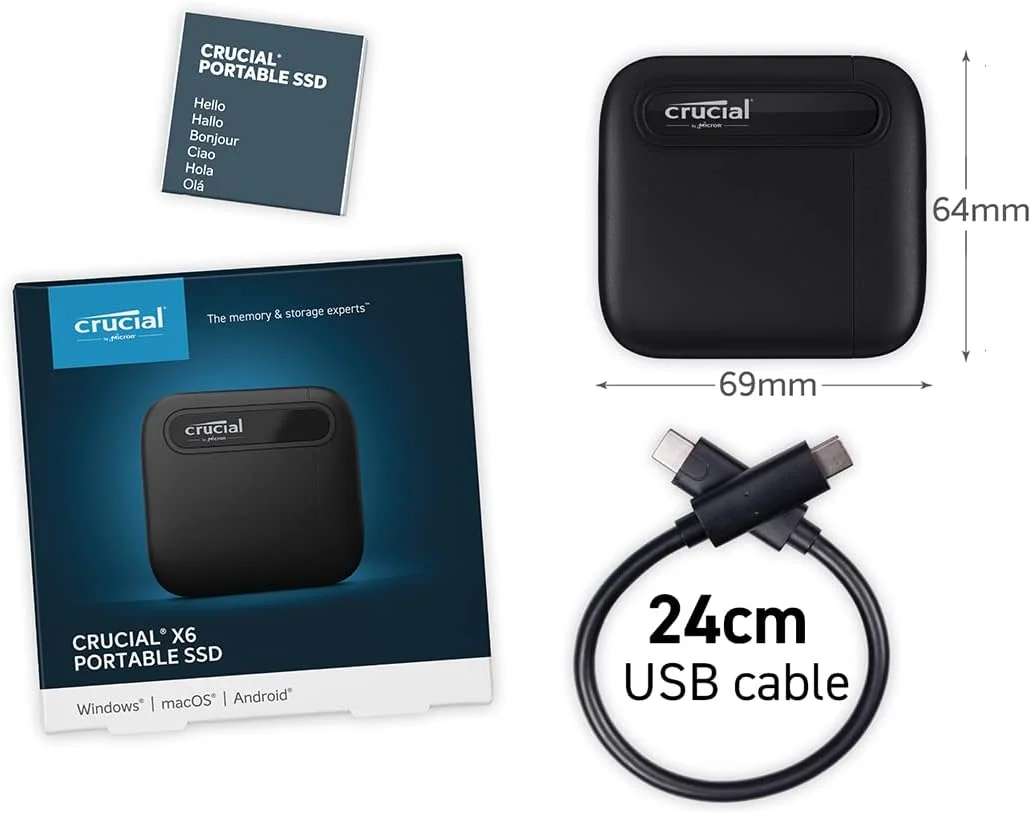 حافظه اس اس دی اکسترنال قابل حمل کروشیال X6 با ظرفیت 4 ترابایت، USB 3.2 و پورت USB-C
