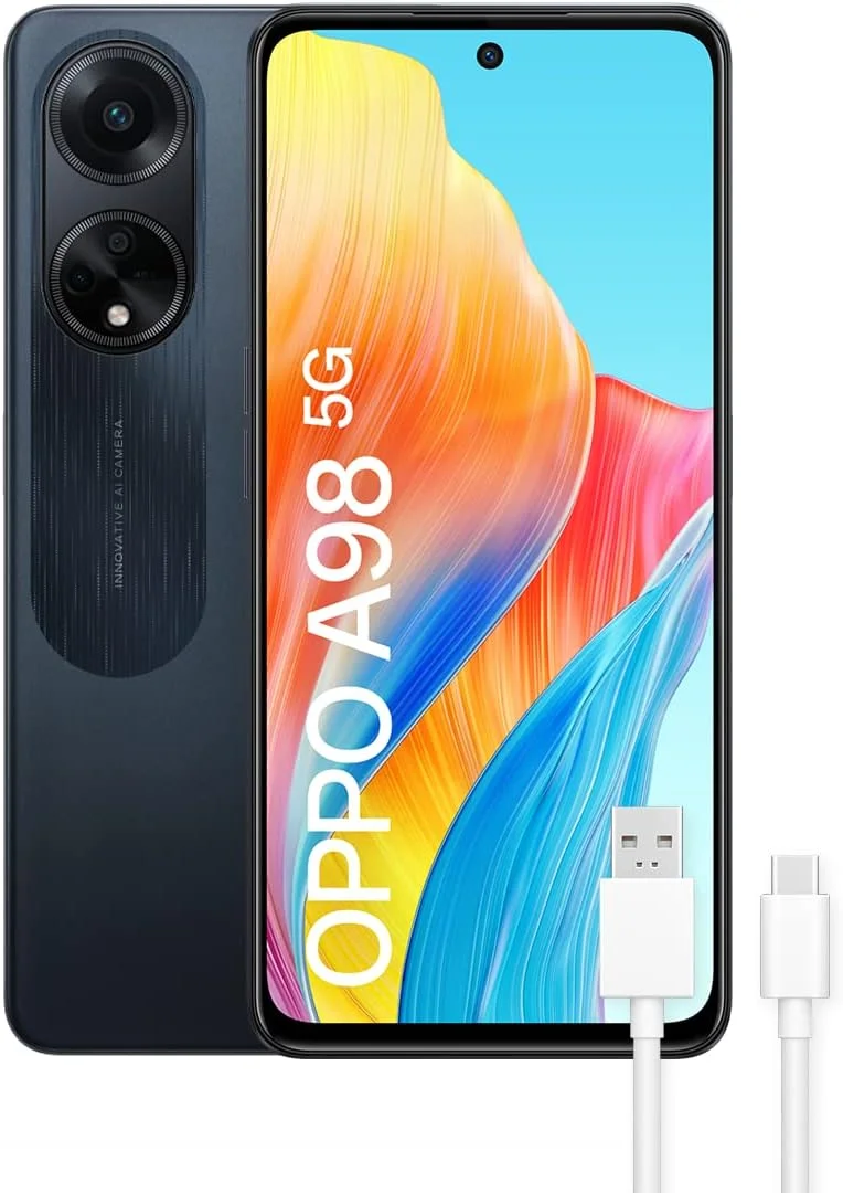 گوشی موبایل اوپو A98 (5G) دو سیم کارت 256 گیگابایت رام + 8 گیگابایت رم (فقط GSM | بدون CDMA) نسخه بین المللی آنلاک فکتوری 5G (مشکی خنک)