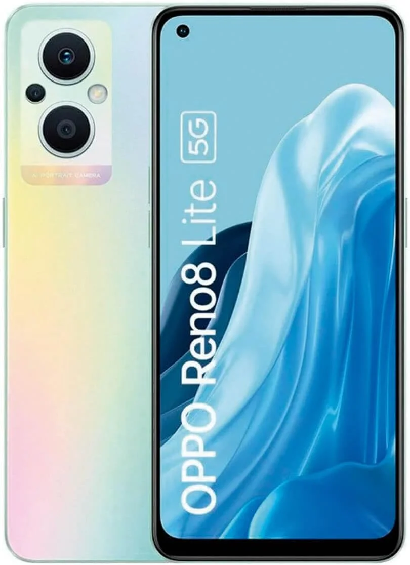 گوشی موبایل اوپو Reno 8 Lite، دو سیم کارت 5G، حافظه داخلی 128 گیگابایت + رم 8 گیگابایت (فقط GSM | بدون CDMA) نسخه بین المللی آنلاک شده - طیف رنگین کمانی