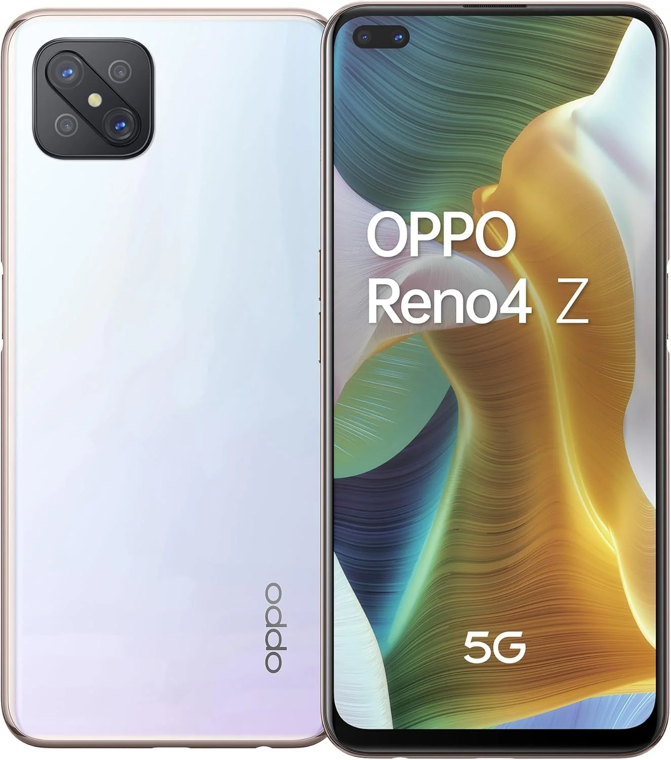 گوشی هوشمند اوپو Reno4 Z 5G، نمایشگر 6.5 اینچی + نرخ نوسازی 120 هرتز، 4 دوربین، 8 گیگابایت رم و 128 گیگابایت حافظه داخلی غیرقابل ارتقا، باتری 4000 میلی آمپر ساعتی، دو سیم کارت، 2020، [نسخه ایتالیایی]، سفید شبنم