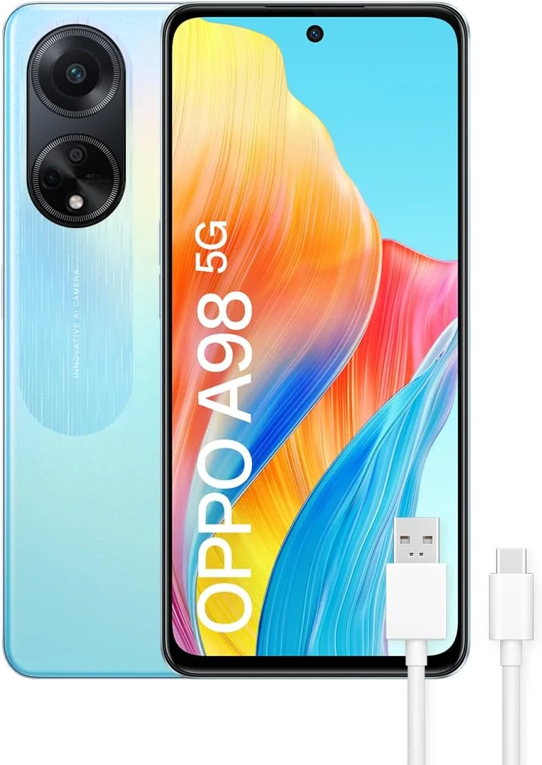 گوشی موبایل اوپو A98 (5G) دو سیم کارت 256 گیگابایت رام + 8 گیگابایت رم (فقط GSM | بدون CDMA) نسخه بین المللی آنلاک شده کارخانه ای (آبی رویایی)